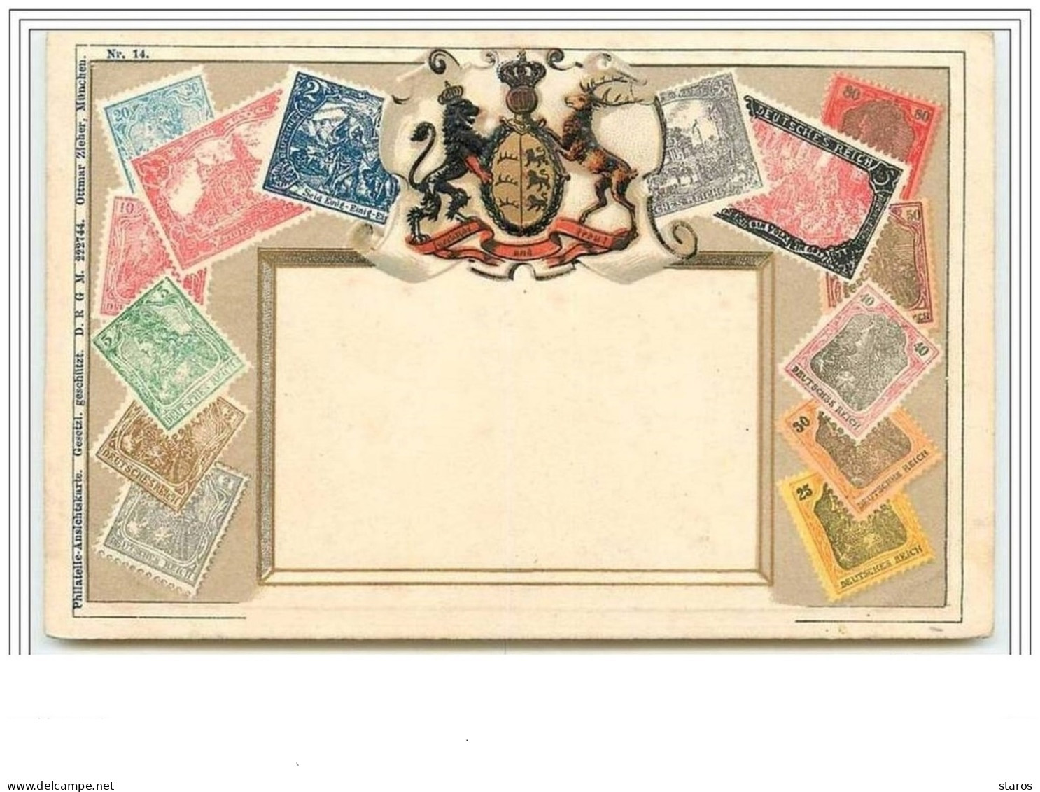 Carte Gaufrée - Timbres Allemands - Briefmarken (Abbildungen)