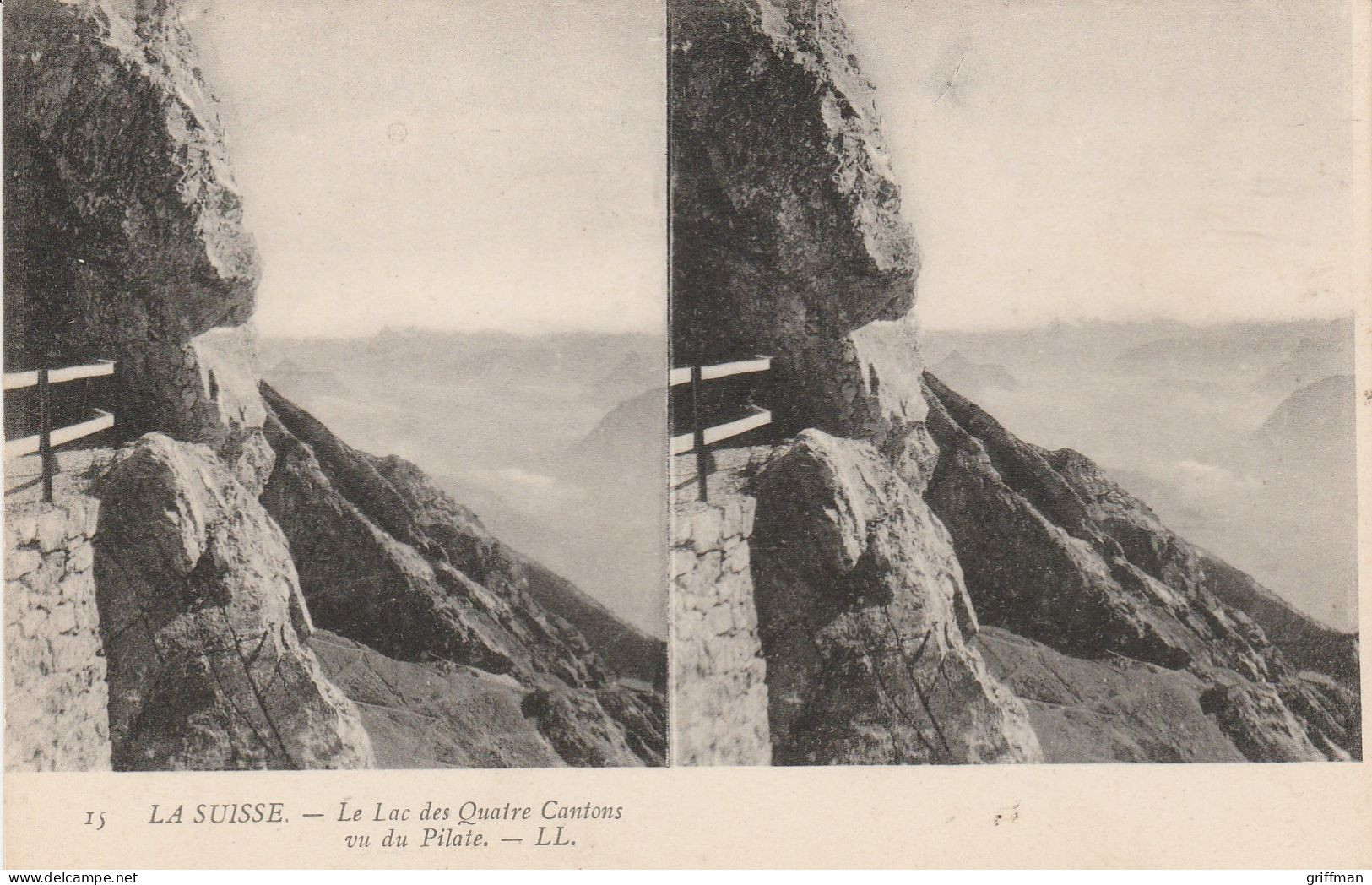 CARTE STEREOSCOPIQUE LA SUISSE LE LAC DES QUATRE CANTONS VU DU PILATE TBE - Stereoscope Cards