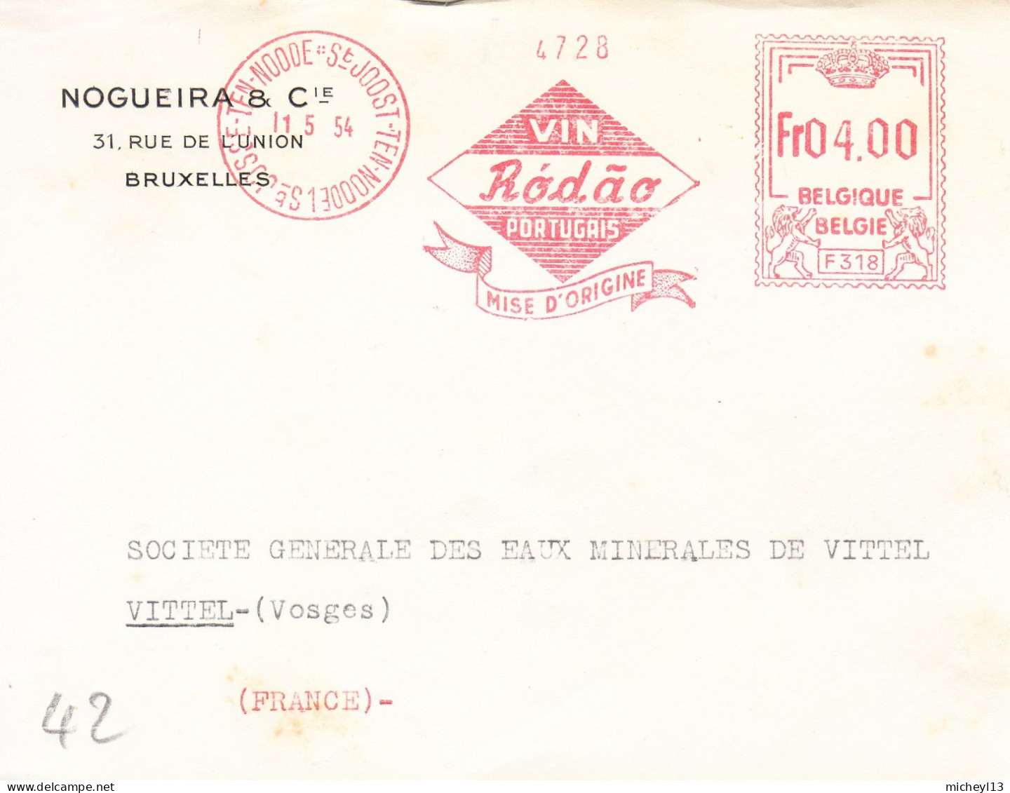 Vigne Et Vin-Belgique-St Josse-Ten-Noode-1/05/1954-Vin Rodao Portuguais-Mise D'origine - ...-1959