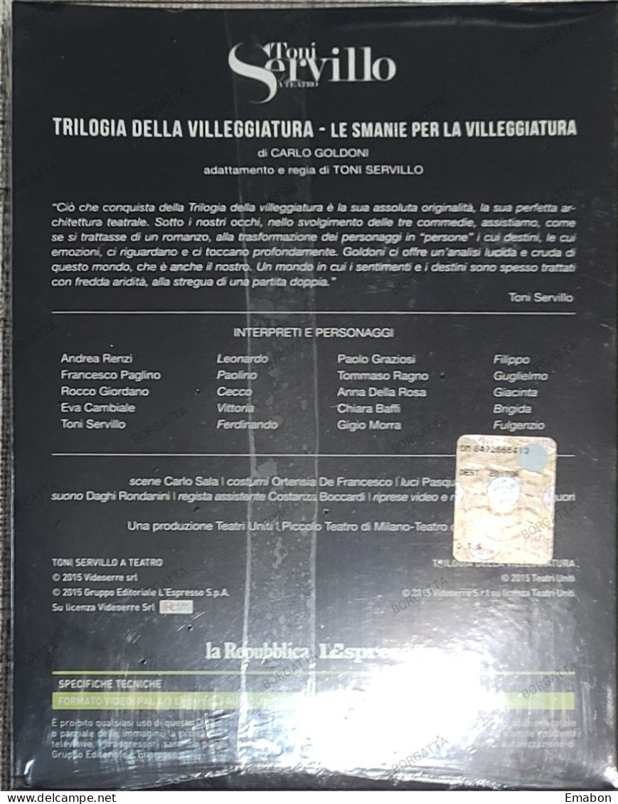 BORGATTA - TEATRO -  Dvd  " TRILOGIA DELLA VILLEGGIATURA " -TONI SERVILLO - ESPRESSO 2015 - NUOVO INCELLOPHONATO - Komedie