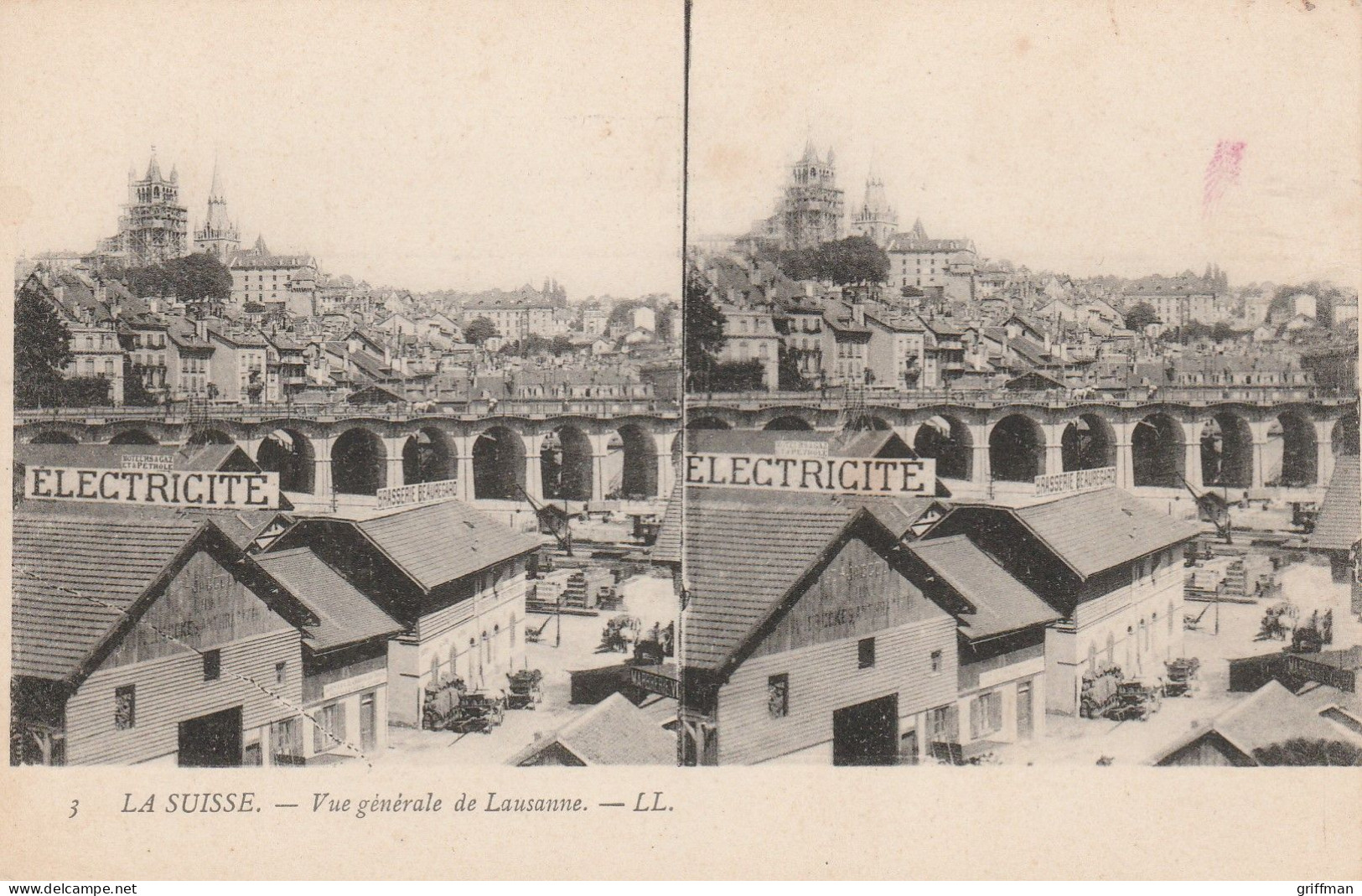 CARTE STEREOSCOPIQUE LA SUISSE VUE GENERALE DE LAUSANNE TBE - Stereoscope Cards