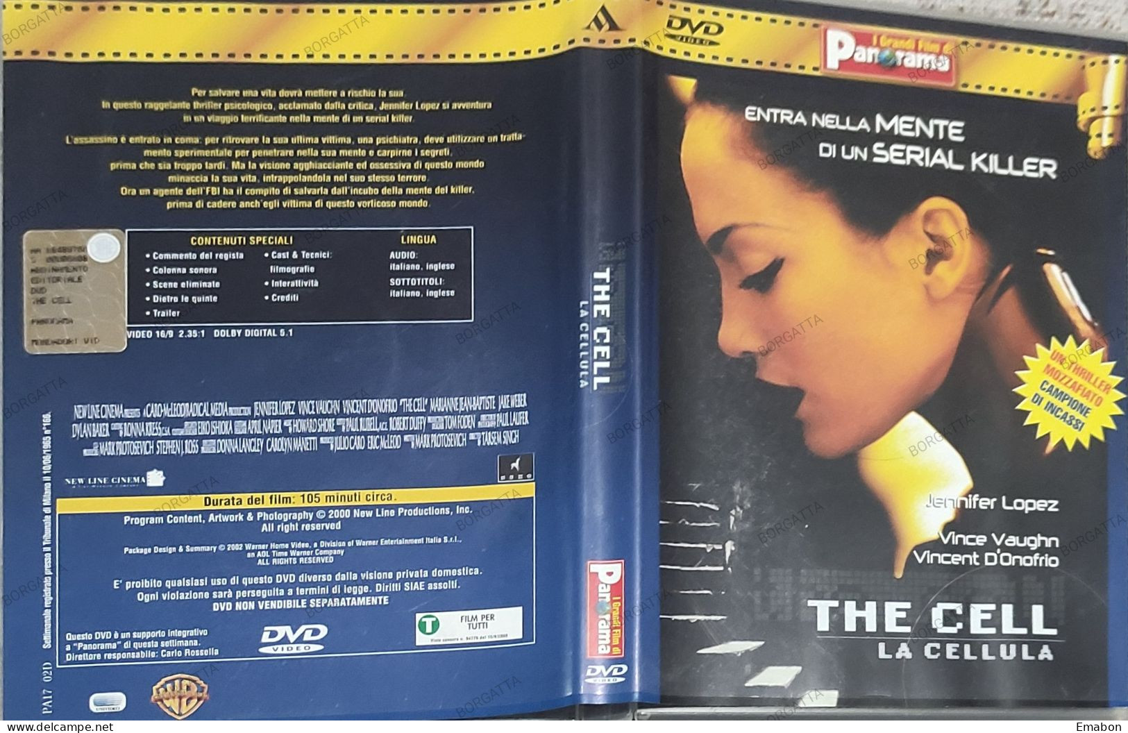 BORGATTA - THRILLER -  Dvd  " THE CELL " JENNIFER LOPEZ - PANORAMA 2002 - Usato In Buono Stato - Polizieschi