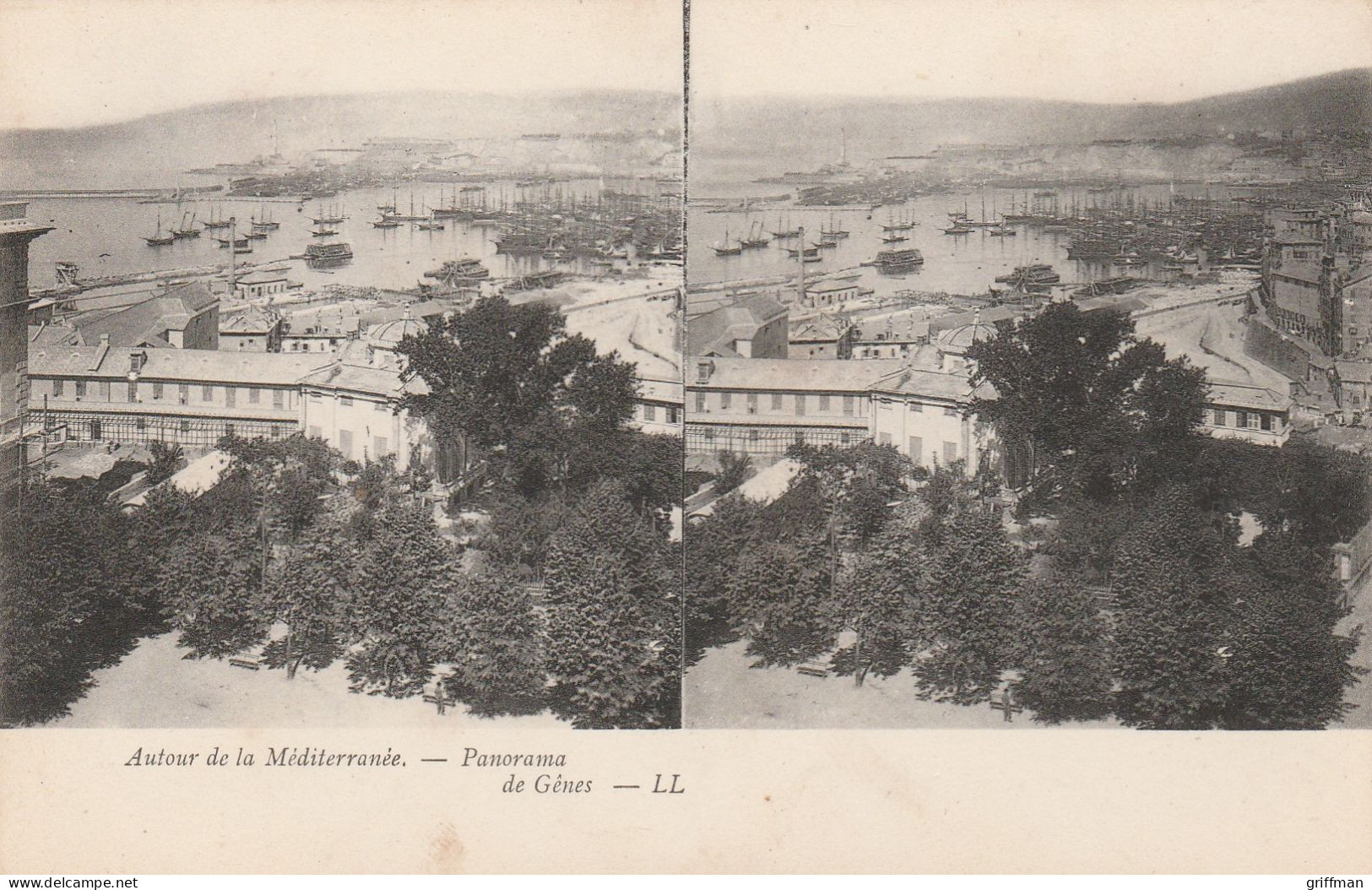 CARTE STEREOSCOPIQUE AUTOUR DE LA MEDITERRANEE ITALIE PANORAMA DE GENES TBE - Stereoscope Cards