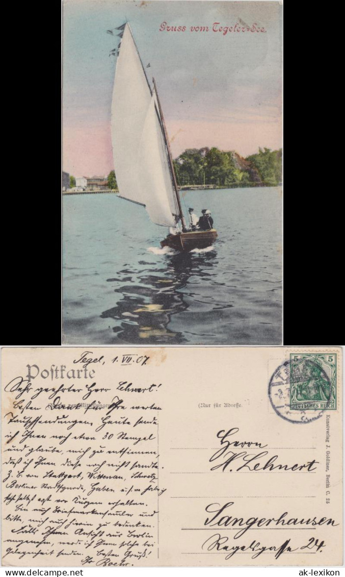 Ansichtskarte Tegel-Berlin Segelboot Auf Dem Tegeler See 1907  - Tegel