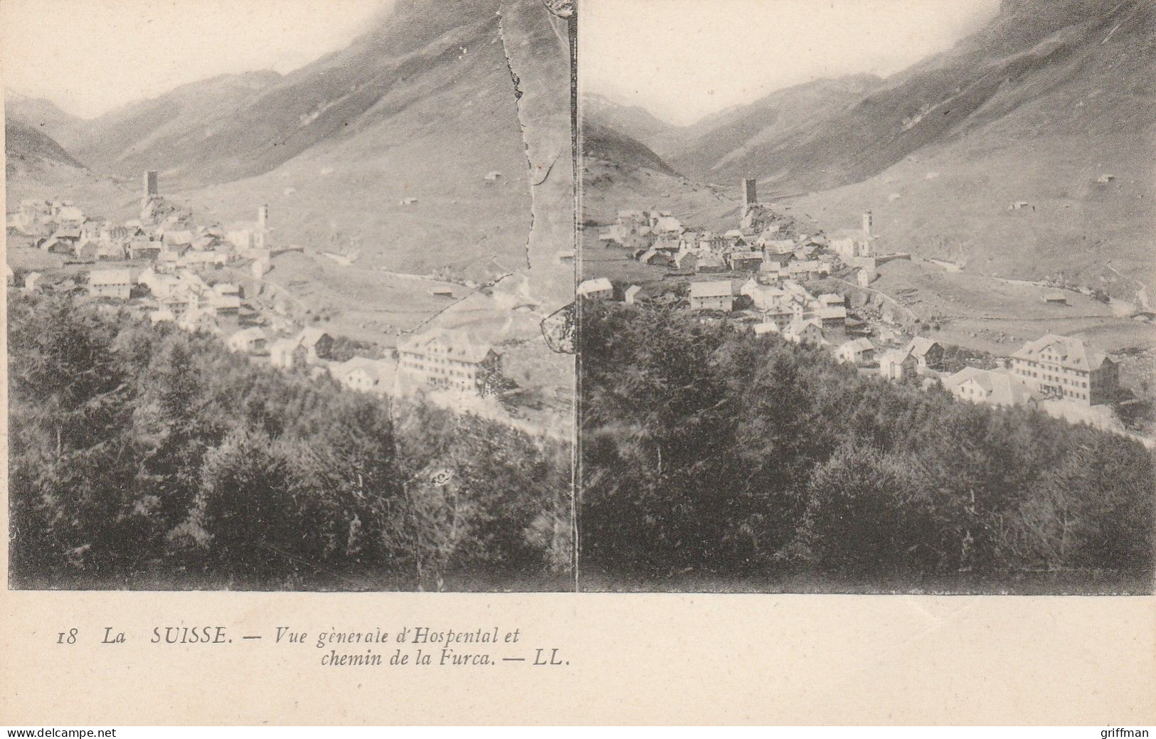 CARTE STEREOSCOPIQUE LA SUISSE VUE GENERALE D'HOSPENTAL ET CHEMIN DE LA FURCA TBE - Stereoscope Cards