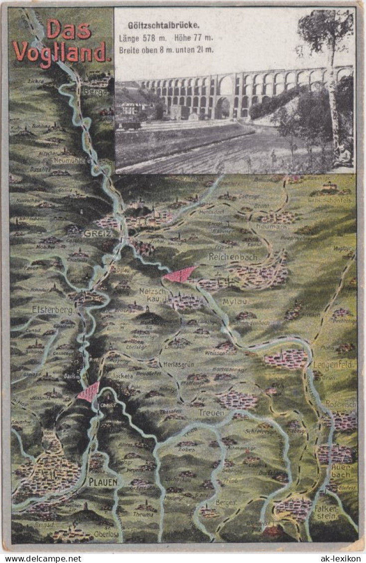 Mylau Viadukt Göltzschtalbrücke - Landkarten Ansichtskarte 1922  - Mylau