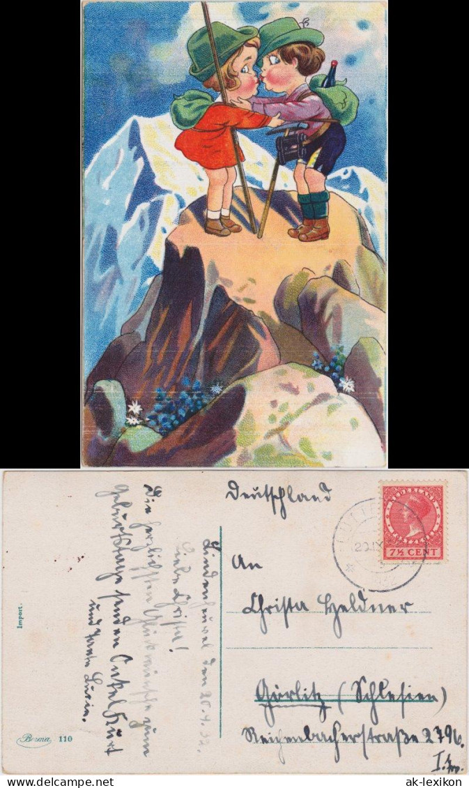 Ansichtskarte  Illustr. Küssendes Wander-Pärchen 1932 - Climbing