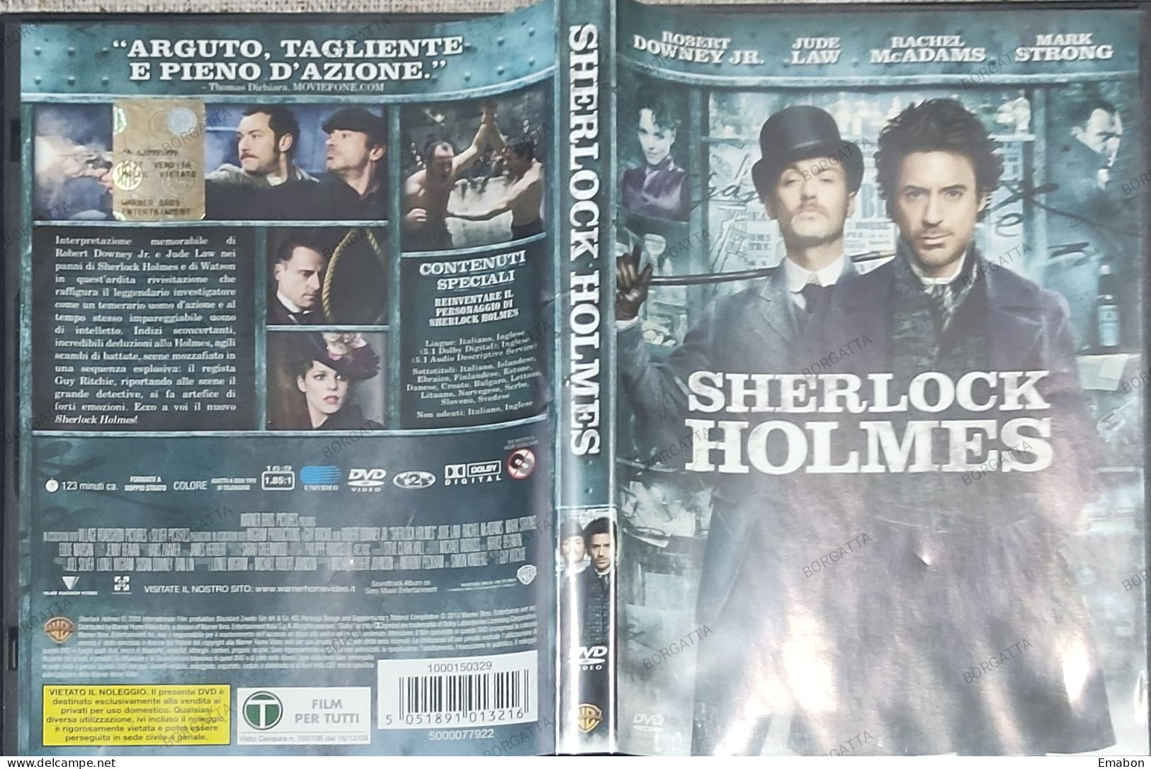 BORGATTA - POLICE -  Dvd " SHERLOCK HOLMES  " DOWNEY JR, LAW,  -  PAL 2 - WARNER 2009 -  Usato In Buono Stato - Polizieschi