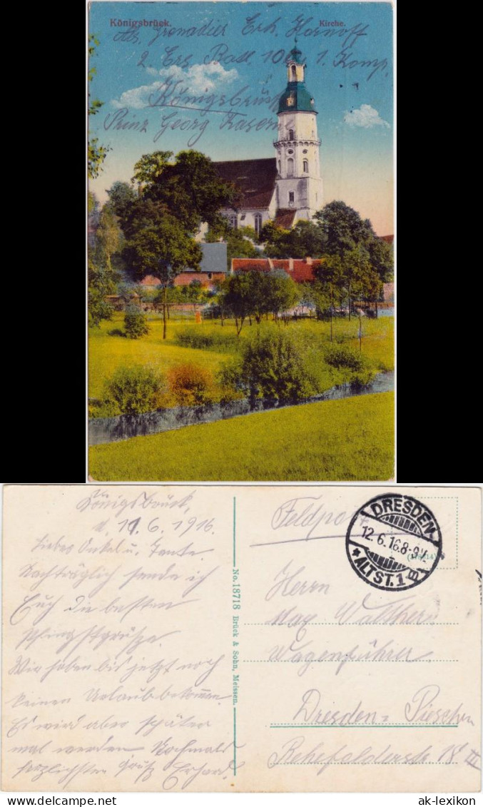 Ansichtskarte Königsbrück Kinspork Panorama Mit Kirche 1916 - Königsbrück