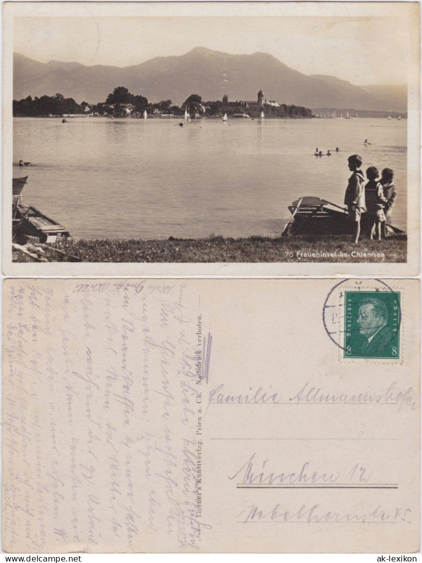 Chiemsee Kinder Am Strand - Blick Auf Die Fraueninsel - Chiemsee 1930  - Chiemgauer Alpen