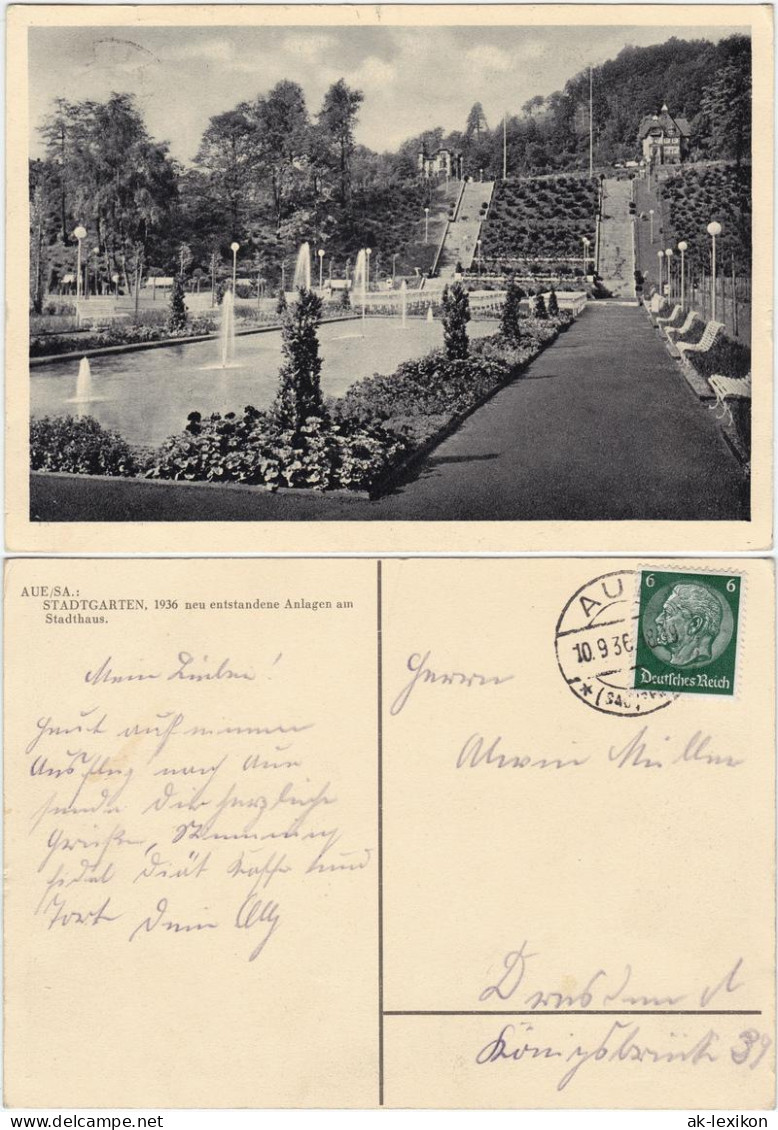 Ansichtskarte Aue (Erzgebirge) Stadtgarten - Neuenstandene Anlagen 1936  - Aue