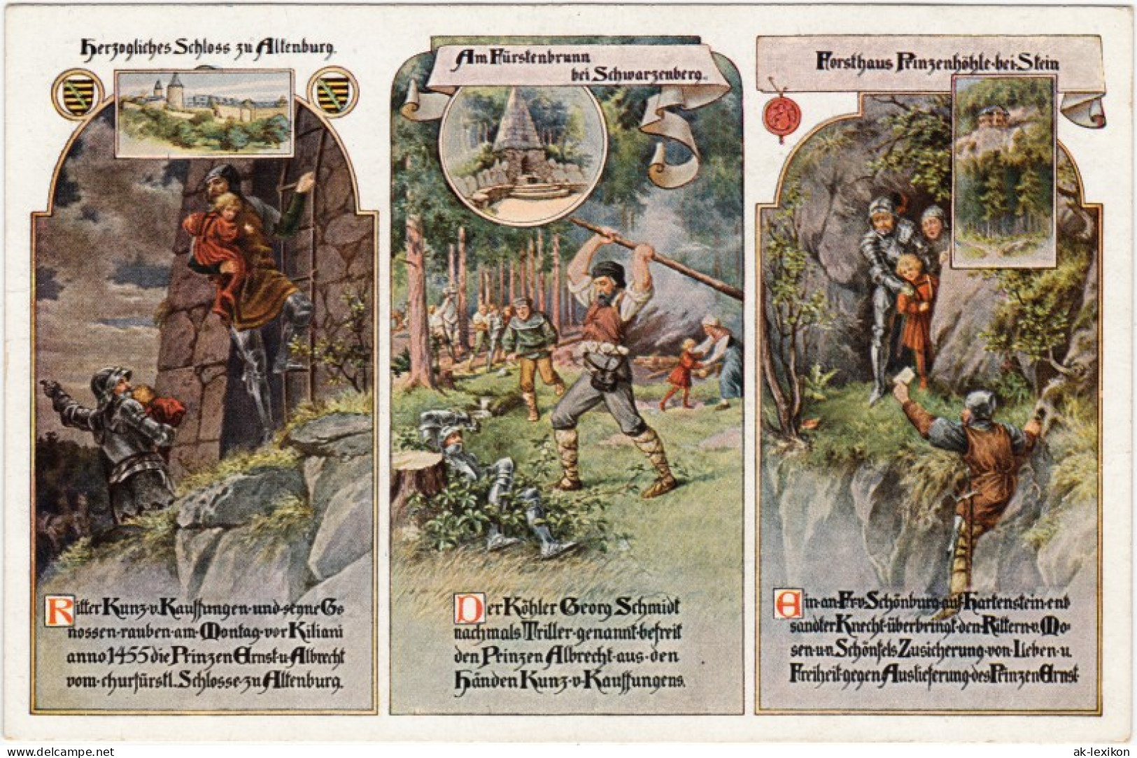 Hartenstein/Sachsen Künstlerkarte: Raub/Befreiung Prinzen Ernst & Albrecht 1916 - Altenburg