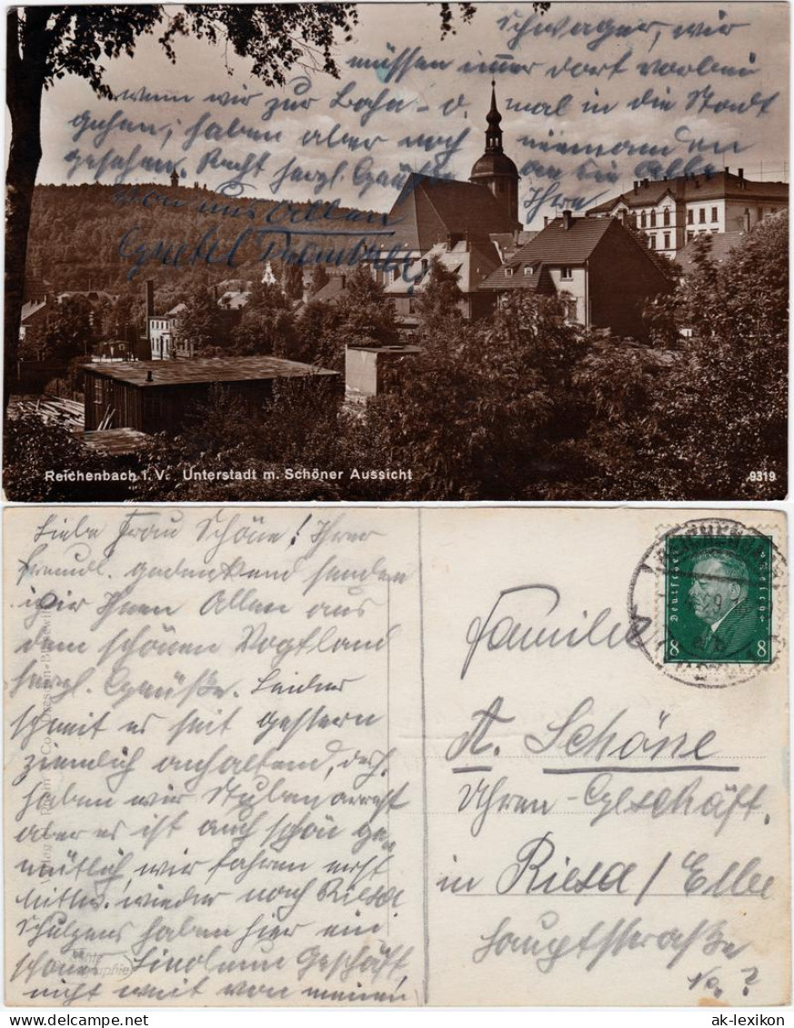 Ansichtskarte Reichenbach (Vogtland) Unterstadt Mit Schöner Aussicht 1929 - Reichenbach I. Vogtl.