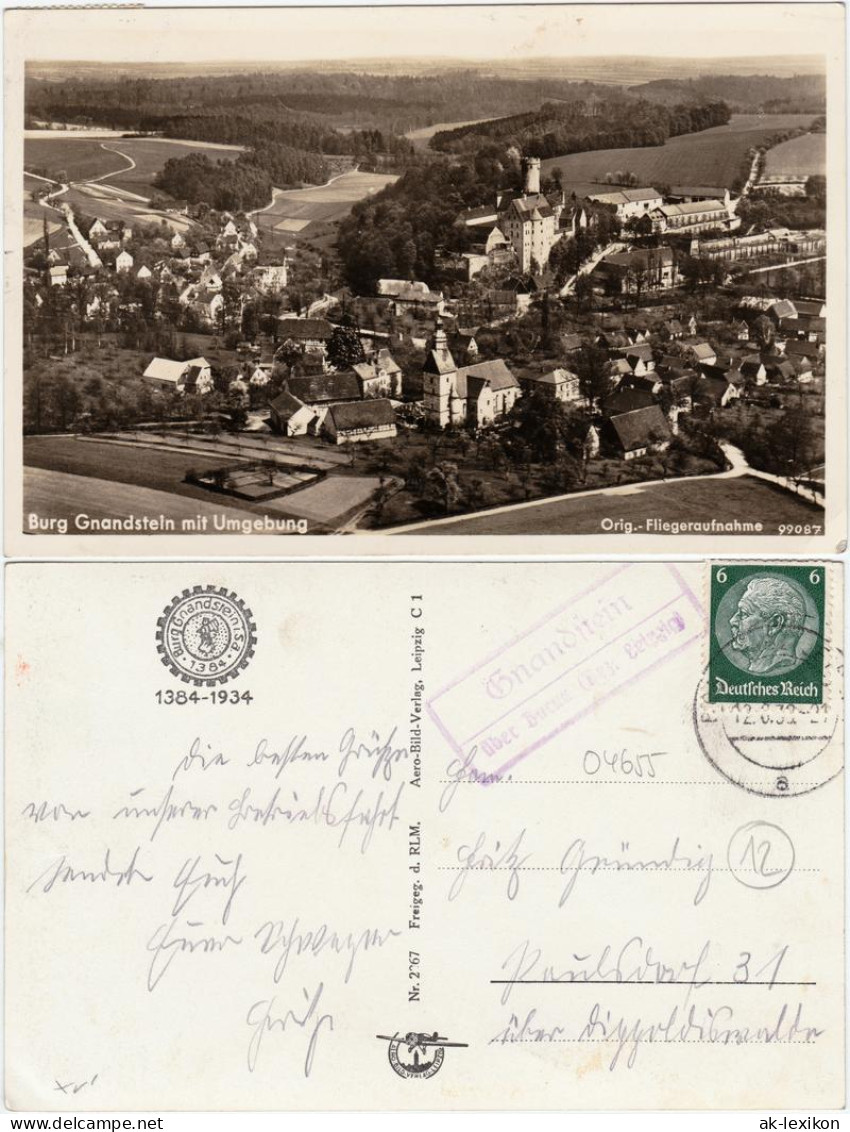 Ansichtskarte Gnandstein-Kohren-Sahlis Luftbild Burg Gnandstein 1938  - Kohren-Sahlis