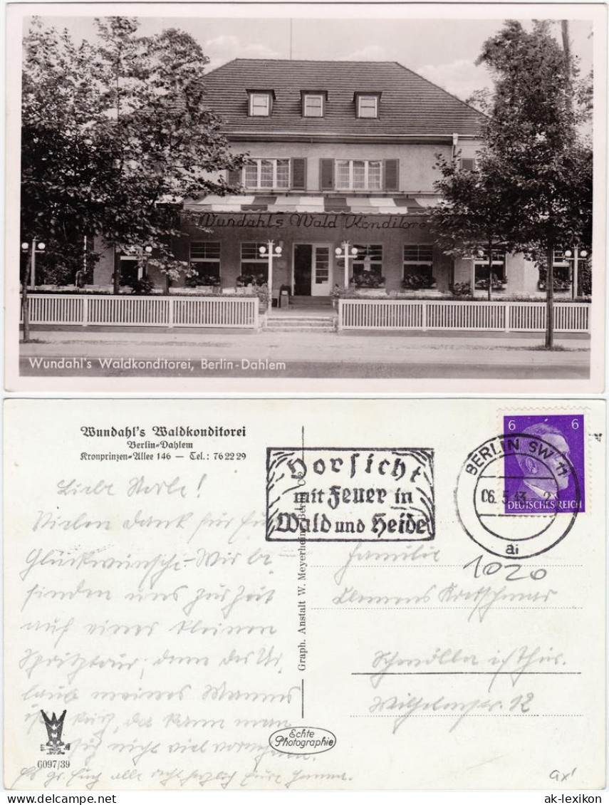 Dahlem-Berlin Wundahls Waldkonditorei - Kronprinzen Allee 146 1943  - Dahlem