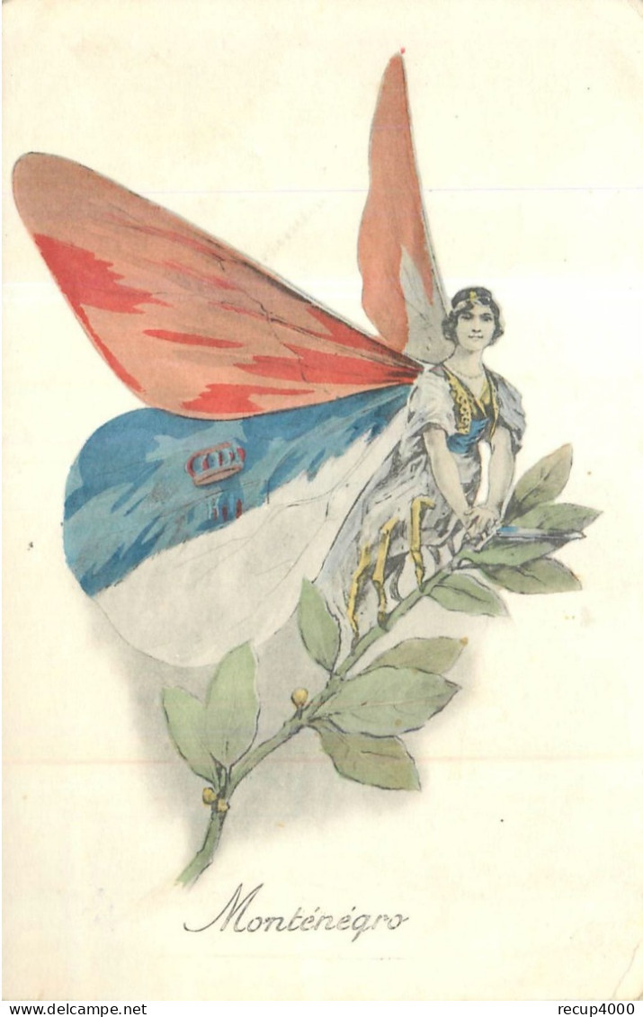 MONTENEGRO 1916 édition Aux Alliés Femme Papillon Militaria Guerre 14.18 Patriotique  2scans - Montenegro