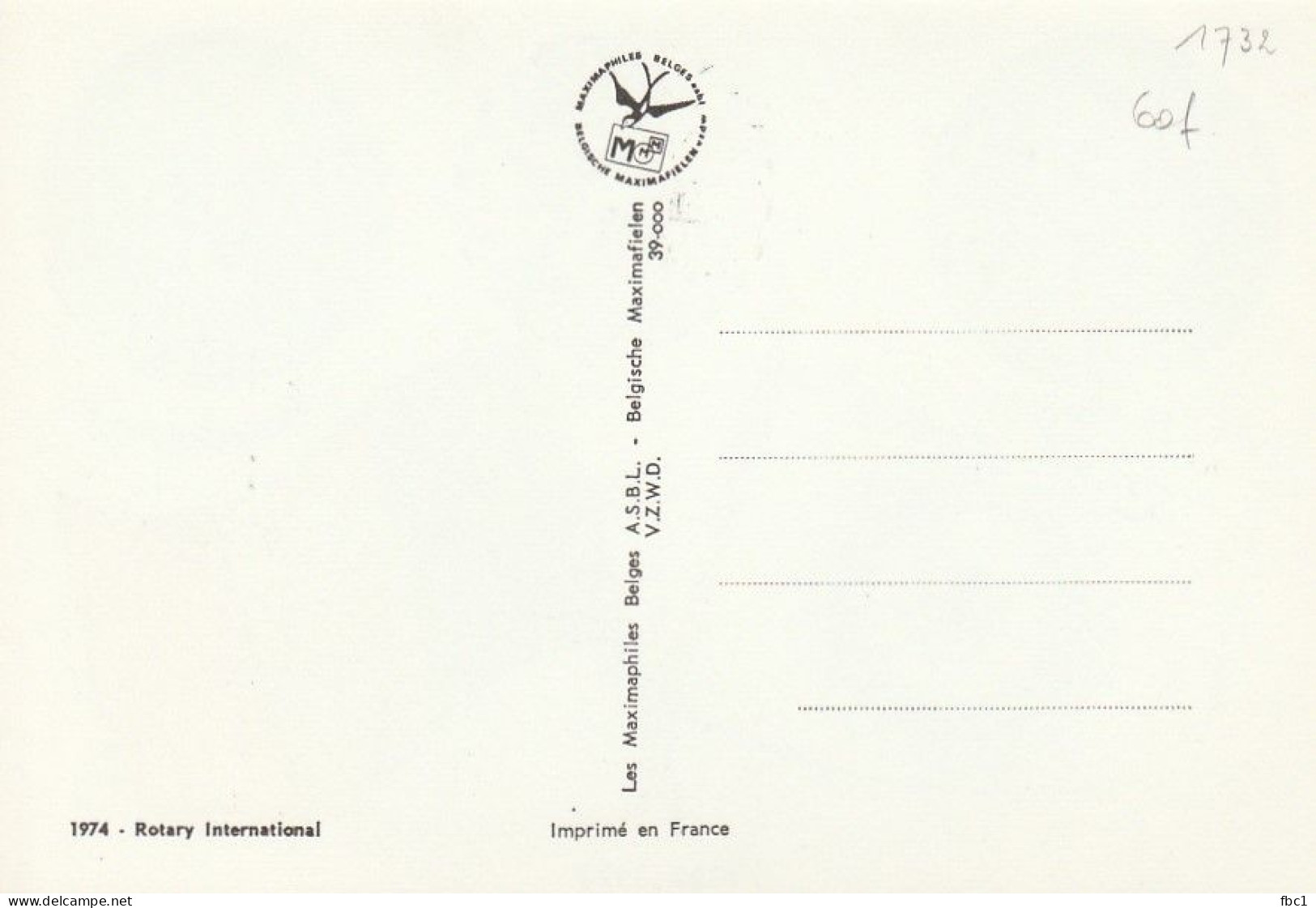 Carte Maximum - Belgique - 1974 - Rotary International - Paul Harris (N°1732) - 1971-1980