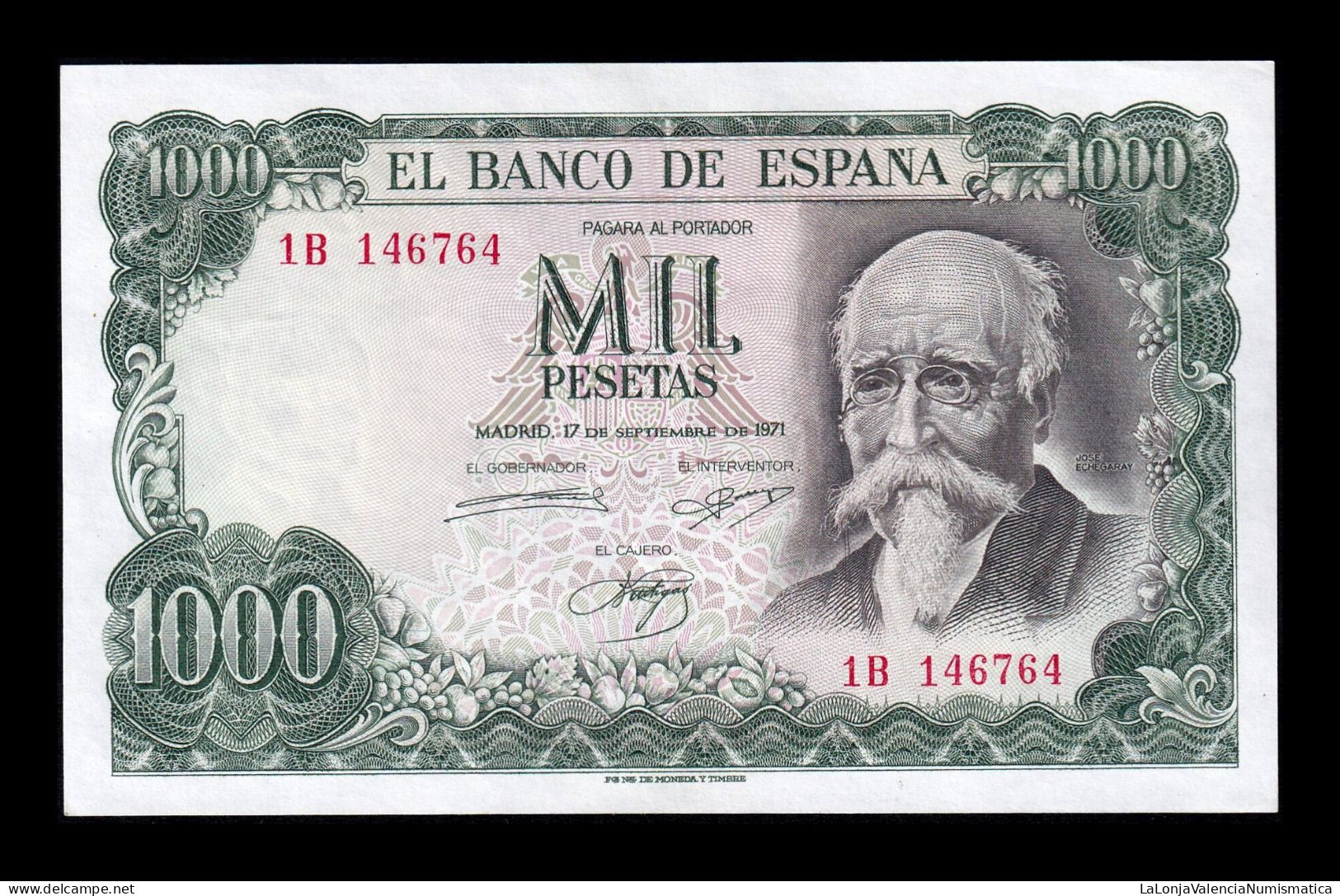 España Spain 1000 Pesetas José Echegaray 1971 Pick 154 Serie 1B Sc Unc - 1000 Pesetas