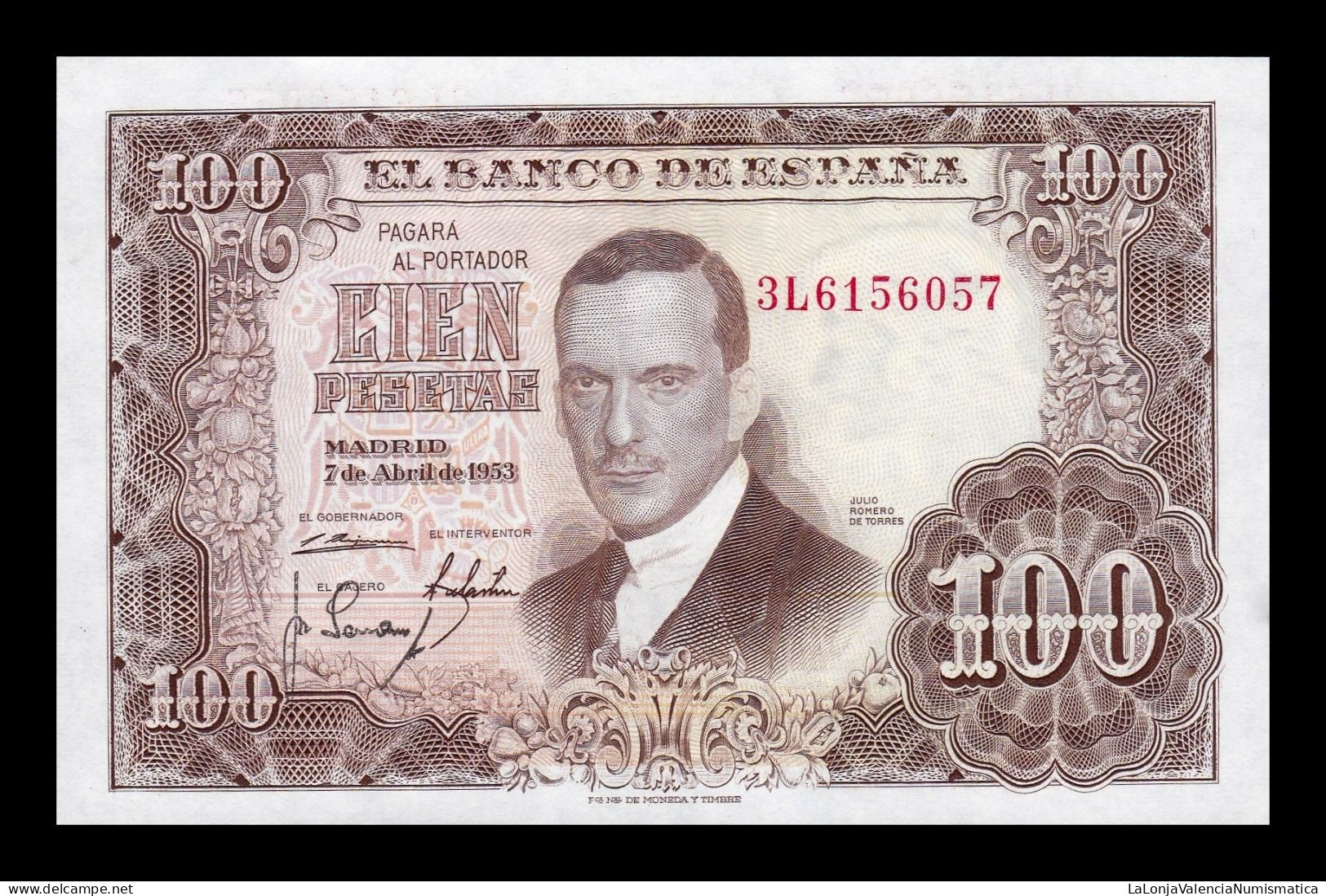 España Spain 100 Pesetas J. Romero De Torres 1953 Pick 145 Serie 3L Sc Unc - 100 Pesetas