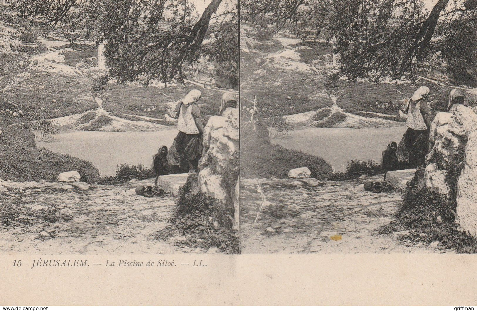 CARTE STEREOSCOPIQUE ISTRAEL JERUSALEM LA PISCINE DE SILOE TBE - Stereoscope Cards