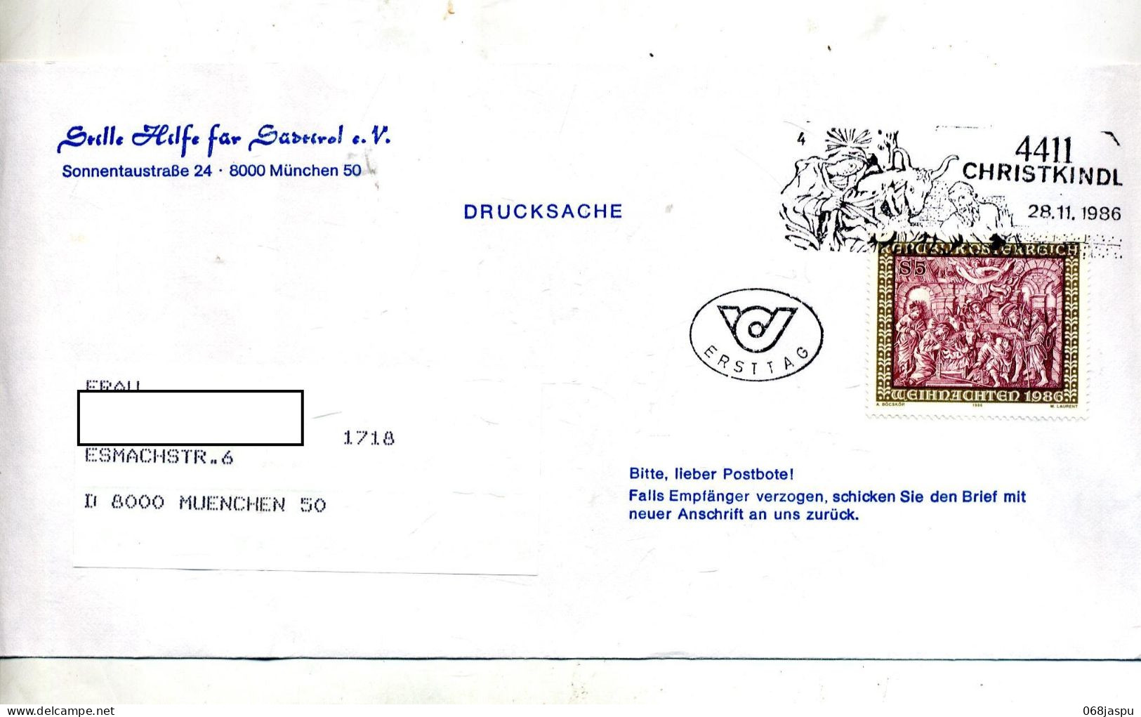 Lettre Cachet Christkindl 1986 - Storia Postale