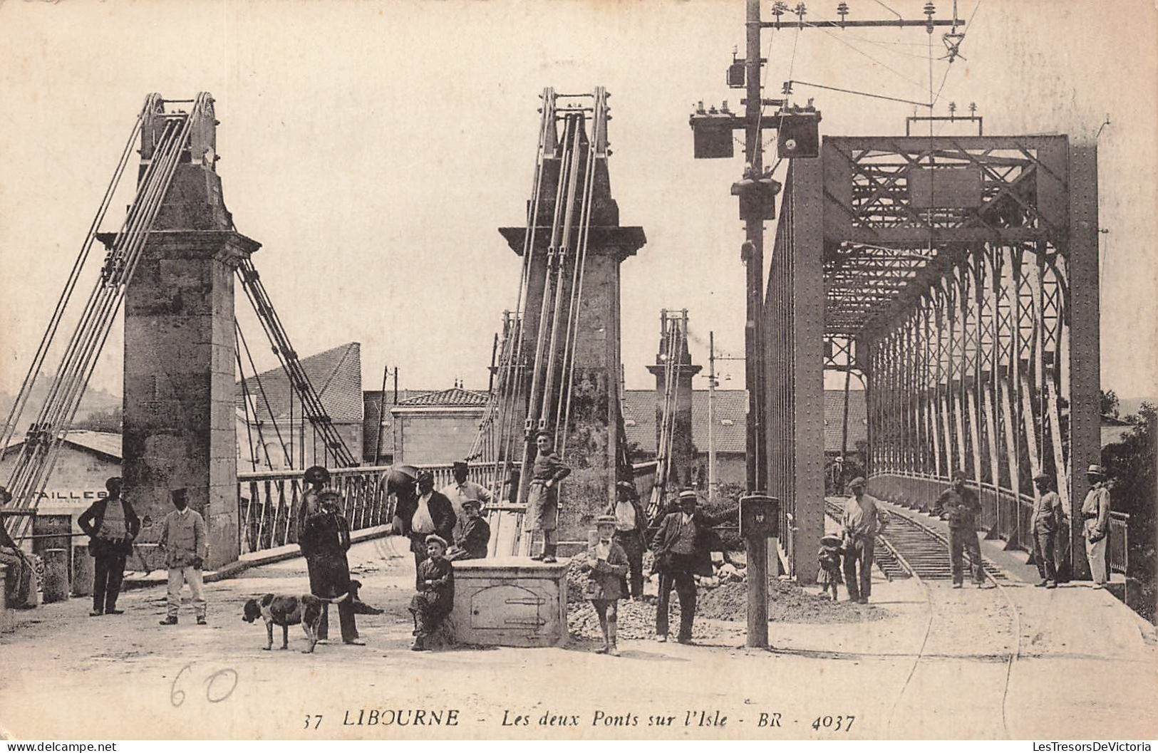 FRANCE - Libourne - Vue Sur Les Deux Ponts Sur L'Isle - BR - Animé - Carte Postale Ancienne - Libourne