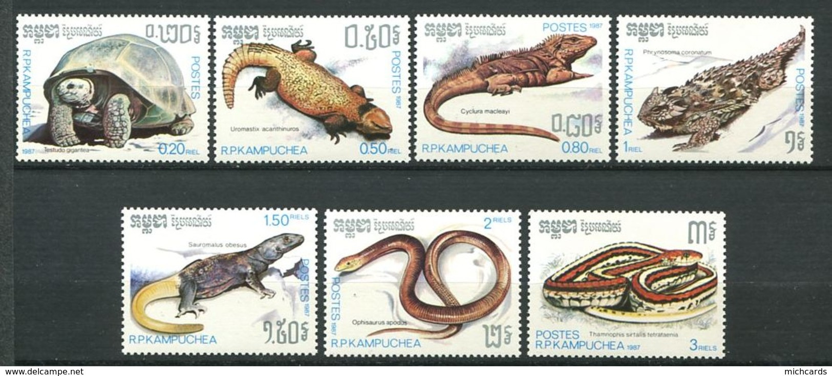 208 KAMPUCHEA 1987 - Yvert 751/57 - Reptille Serpent Tortue - Neuf ** (MNH) Sans Trace De Charniere - Kampuchea