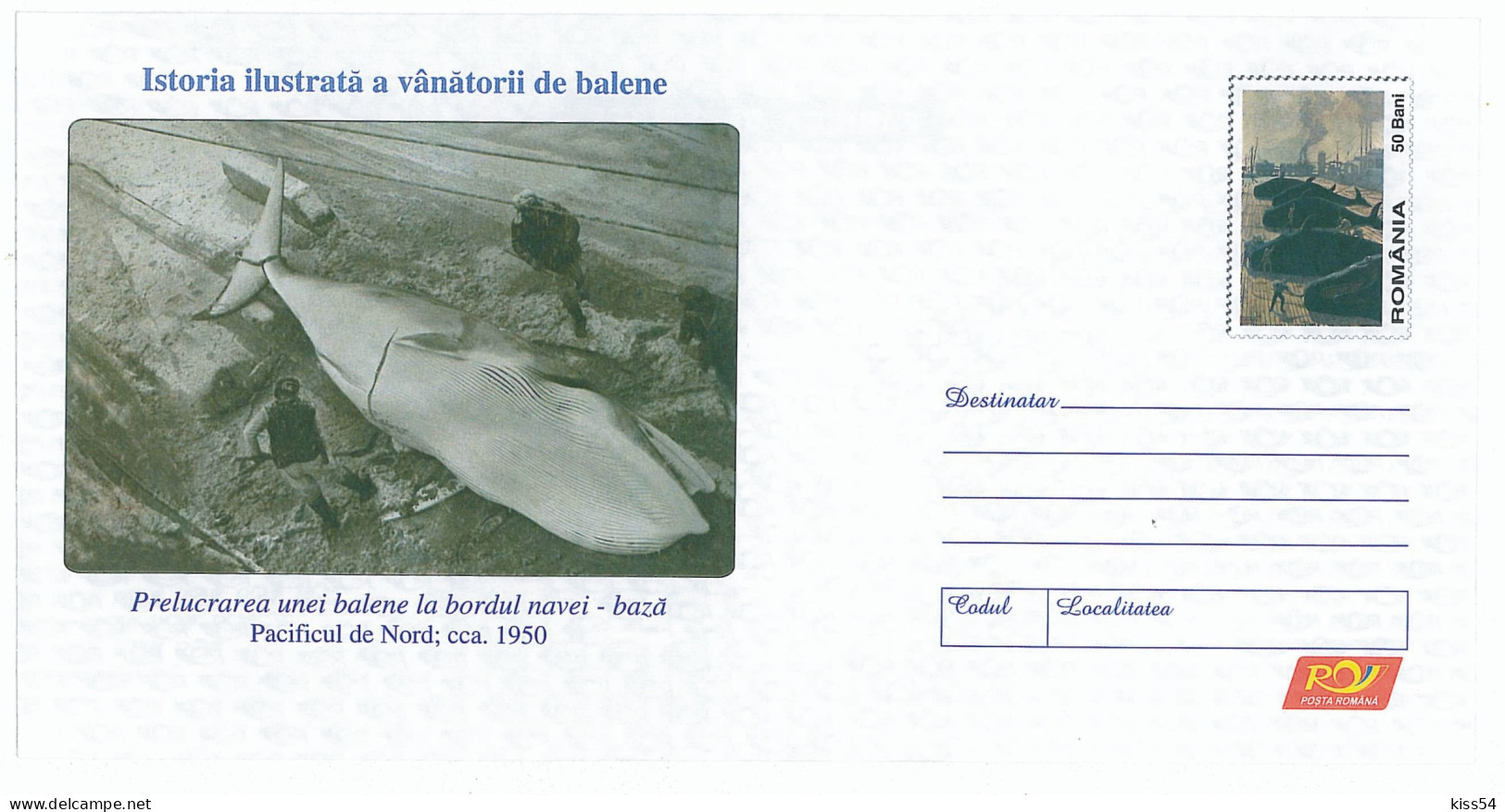 IP 2006 - 32 NORTH PACIFIC, Whales Hunting, Romania - Stationery - Unused - 2006 - Fauna Artica