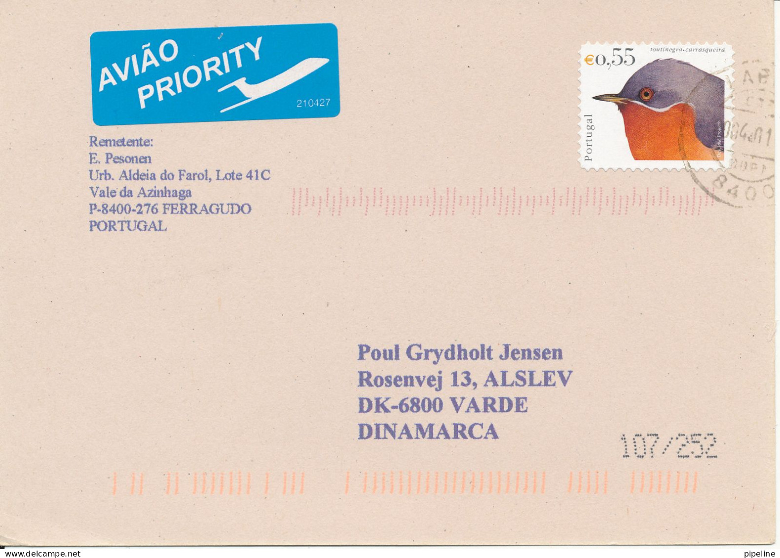 Portugal Chess Card Sent To Denmark 5-1-2004 Single Franked BIRD - Lettres & Documents