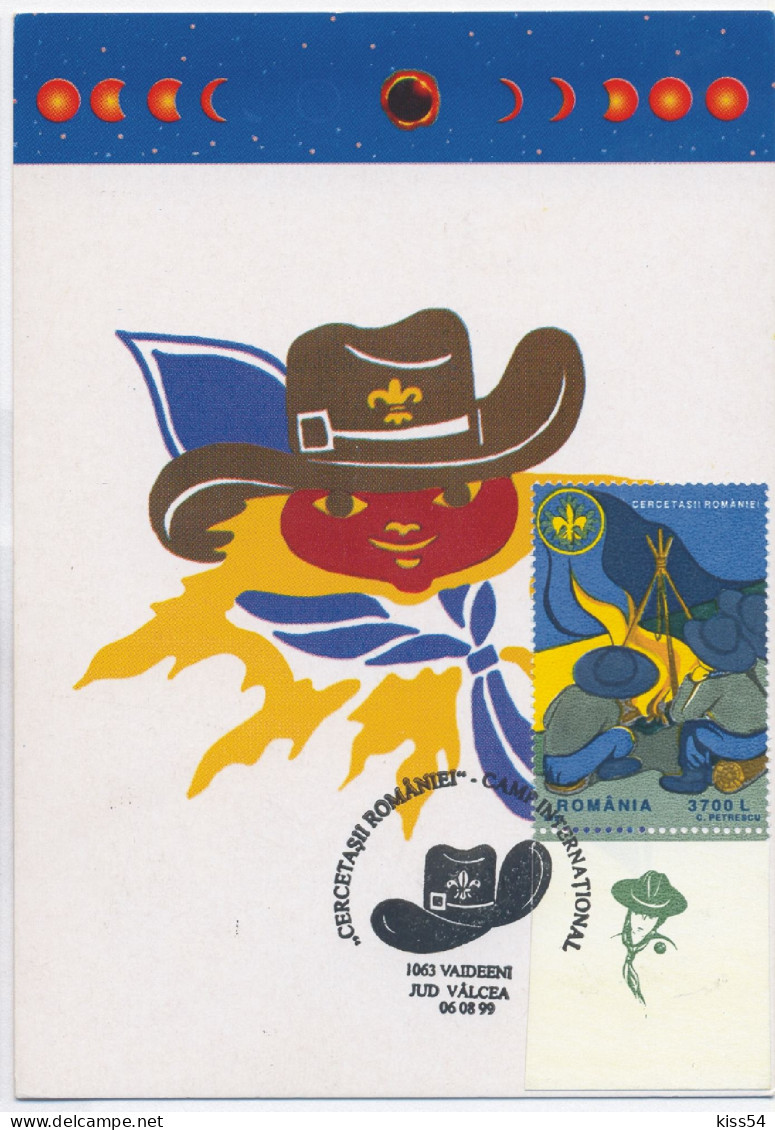 MAX 59 - 272 SCOUT, Stamp With Vignette, Very RARE, Romania - Maximum Card - 1999 - Covers & Documents