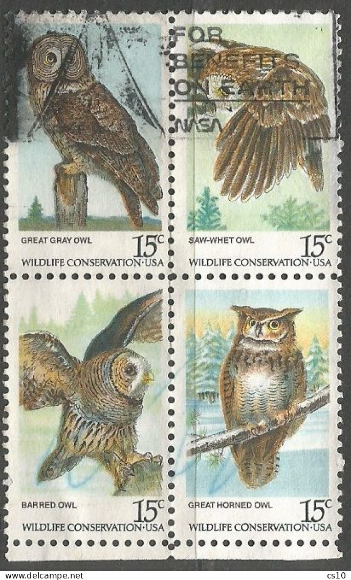 USA 1978 Maerican Owls SC. # 1760/63 Cpl 4v Set In Block 4 - Used Stamps