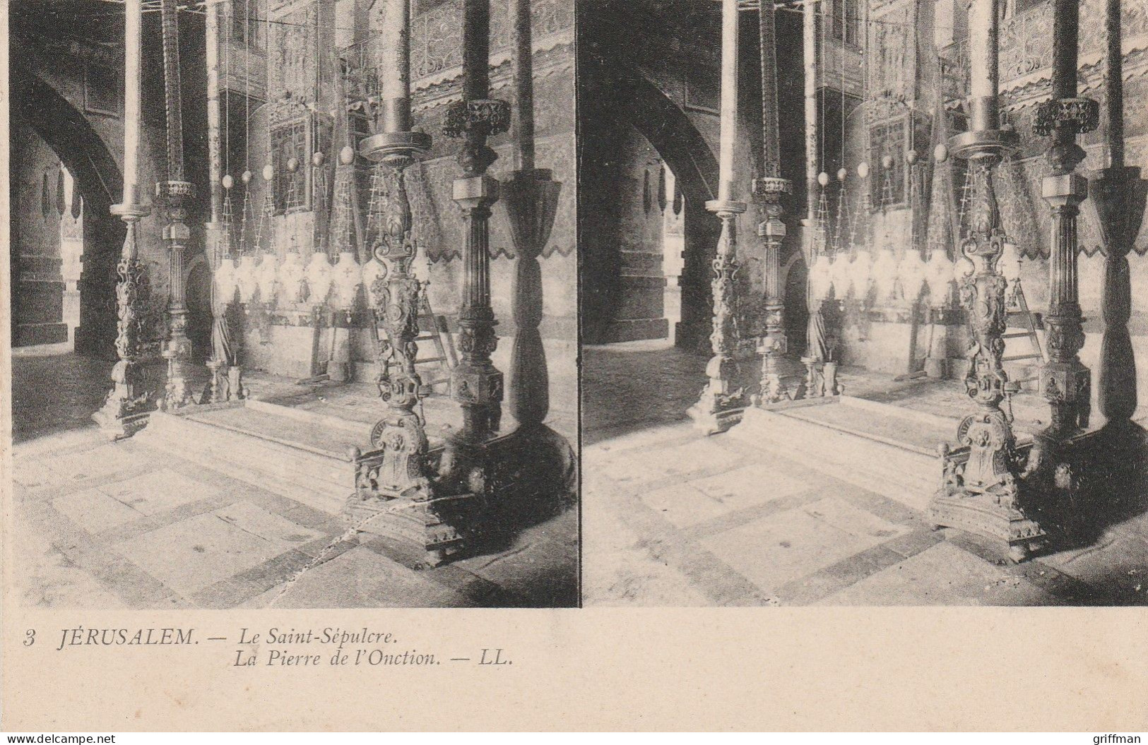 CARTE STEREOSCOPIQUE ISTRAEL JERUSALEM LE SAINT SEPULCRE LA PIERRE DE L'ONCTION TBE - Stereoscope Cards