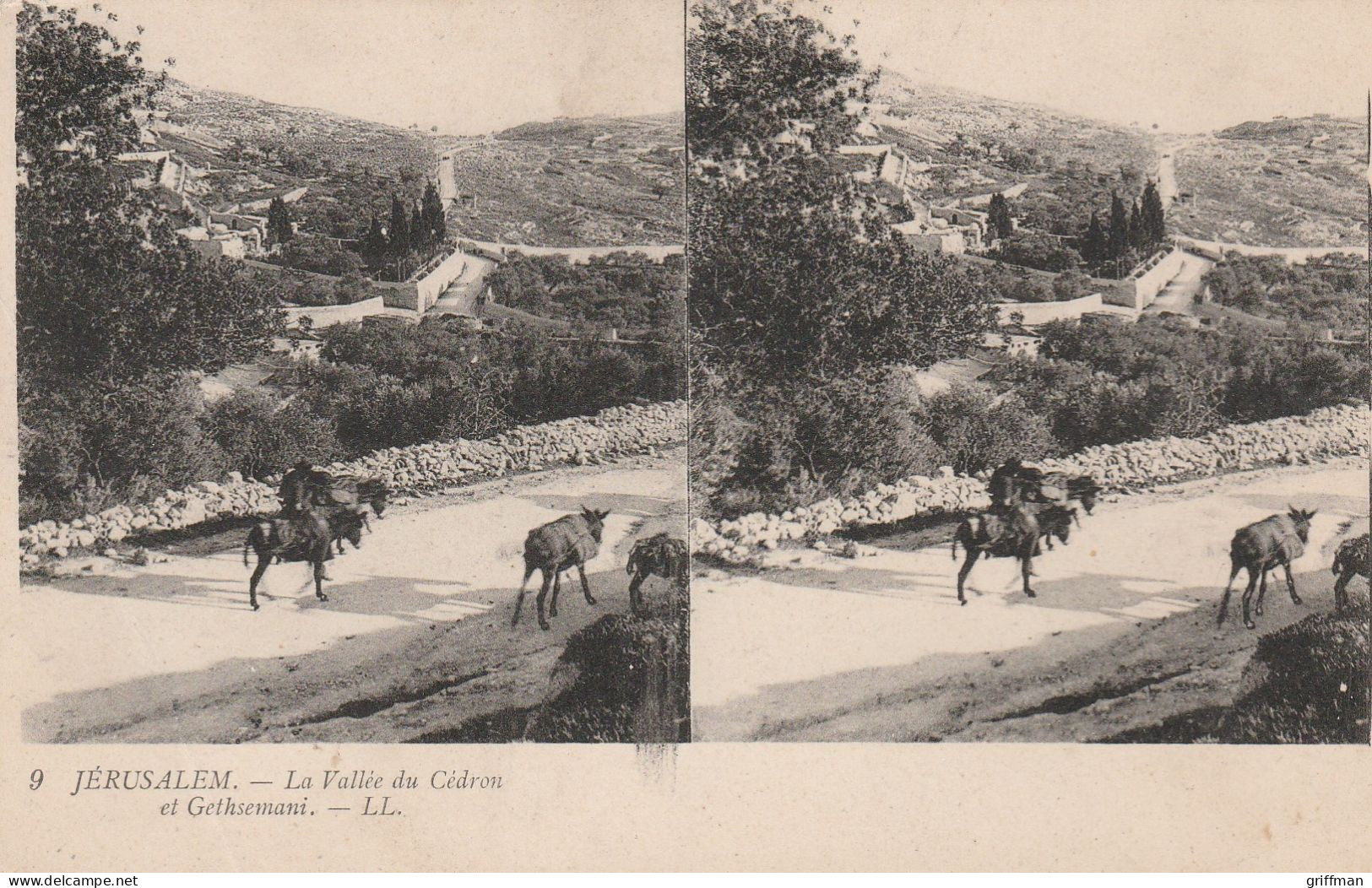 CARTE STEREOSCOPIQUE ISTRAEL JERUSALEM LA VALLEE DU CEDRON ET GETHSEMANI TBE - Stereoscope Cards