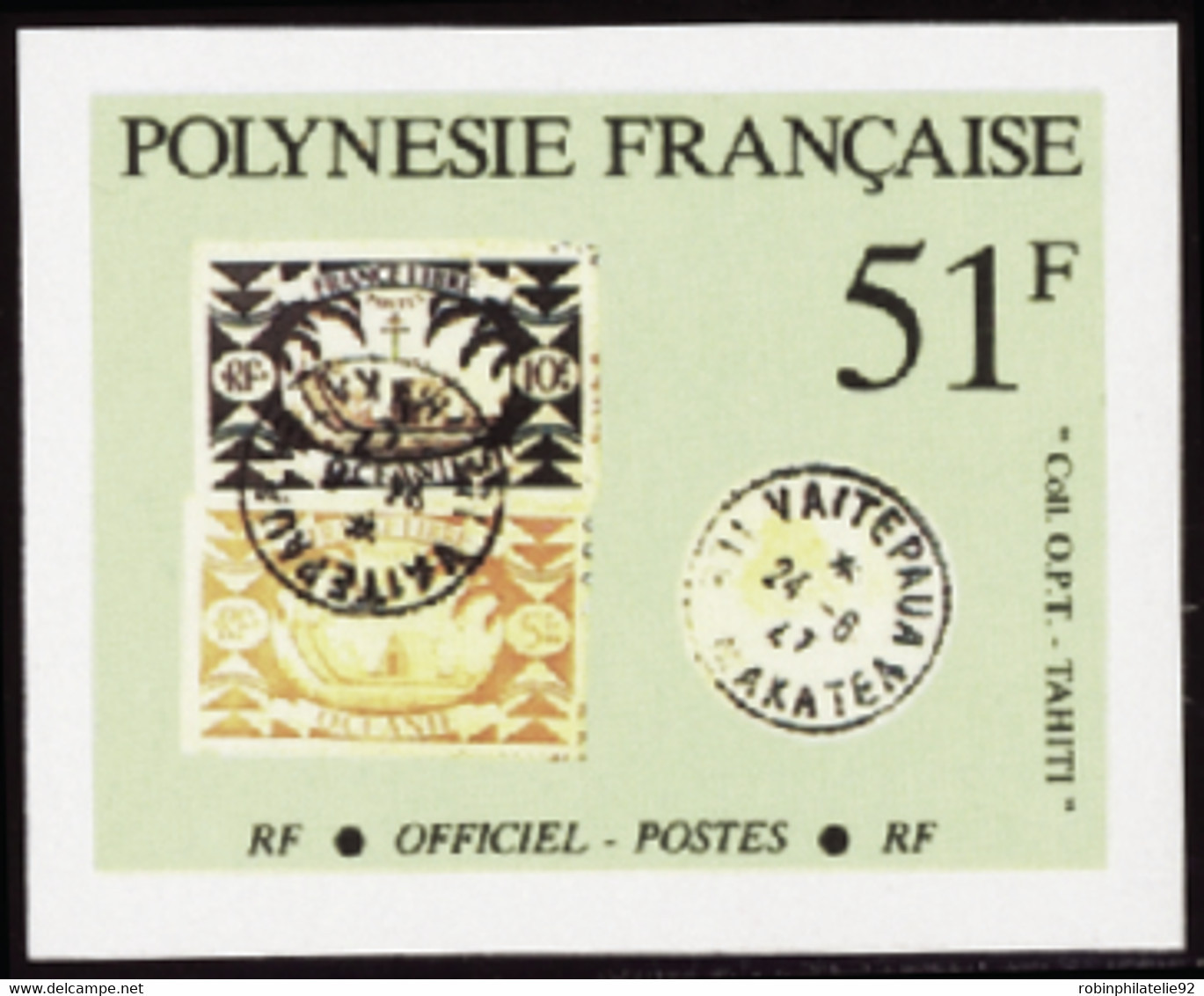 Polynésie Non Dentelés Services N°26 51f Timbres Et Cachets Sur Timbre Qualité:** - Non Dentellati, Prove E Varietà