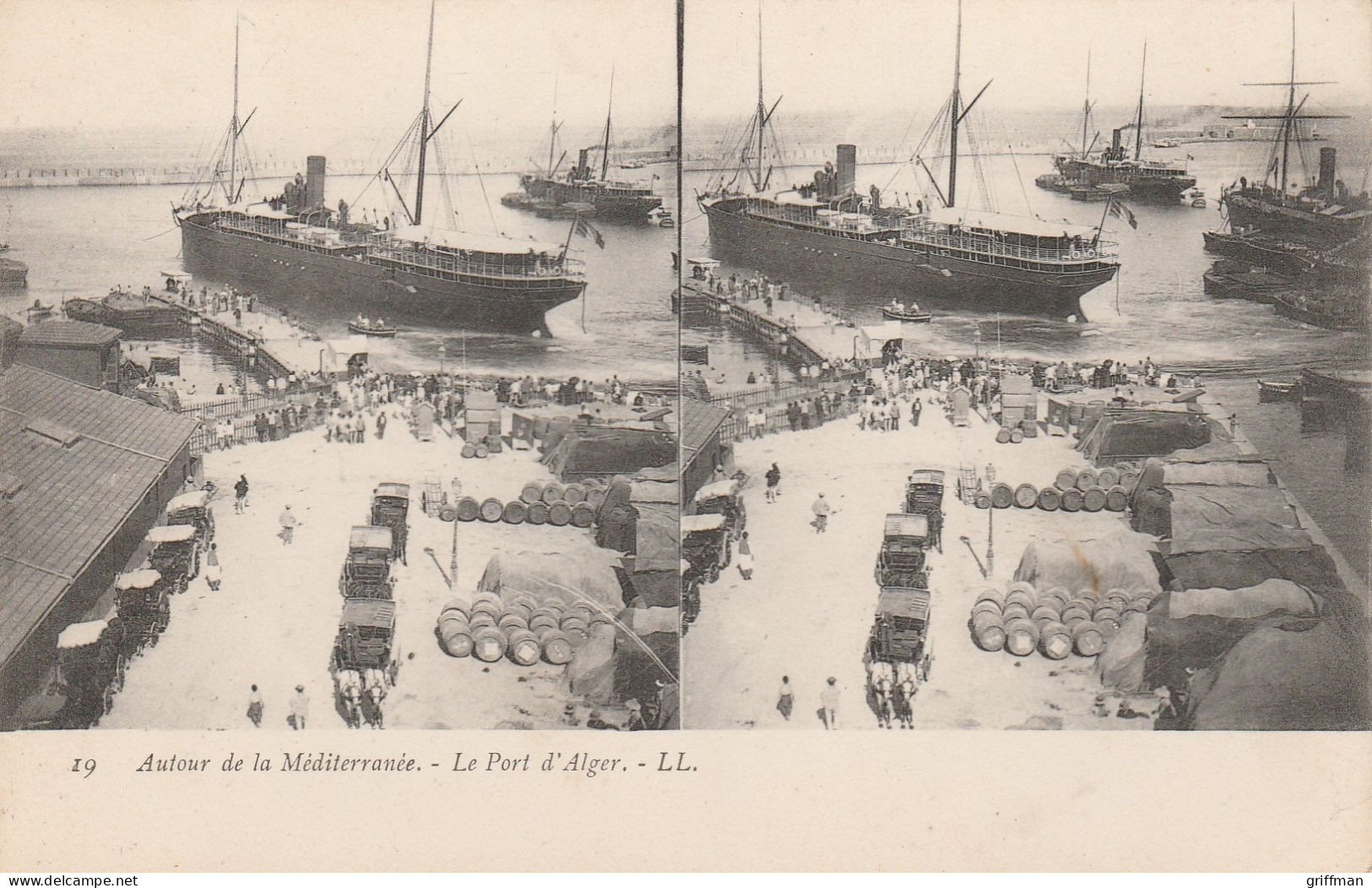 CARTE STEREOSCOPIQUE AUTOUR DE LA MEDITERRANEE ALGERIE LE PORT D'ALGER TBE - Cartes Stéréoscopiques