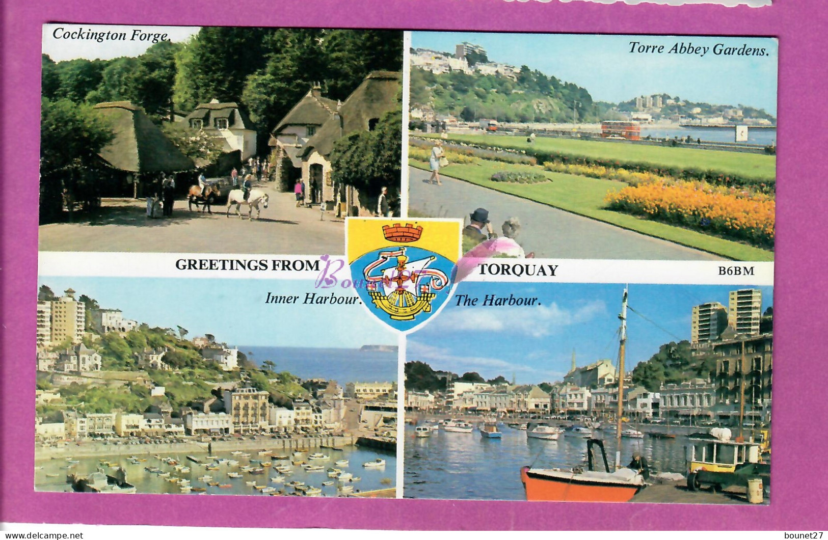 CPSM ANGLETERRE - TORQUAY Greetings From Cockington Forge Inner Harbour Torre Abbay Gardens - Torquay