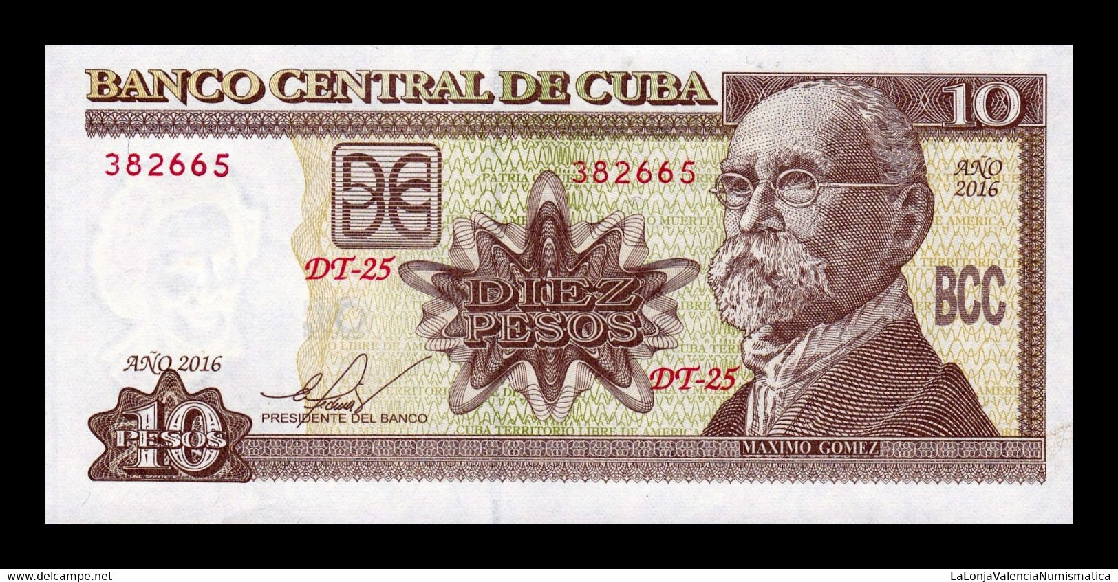 Cuba 10 Pesos Máximo Gómez 2016 Pick 117r Sc Unc - Cuba