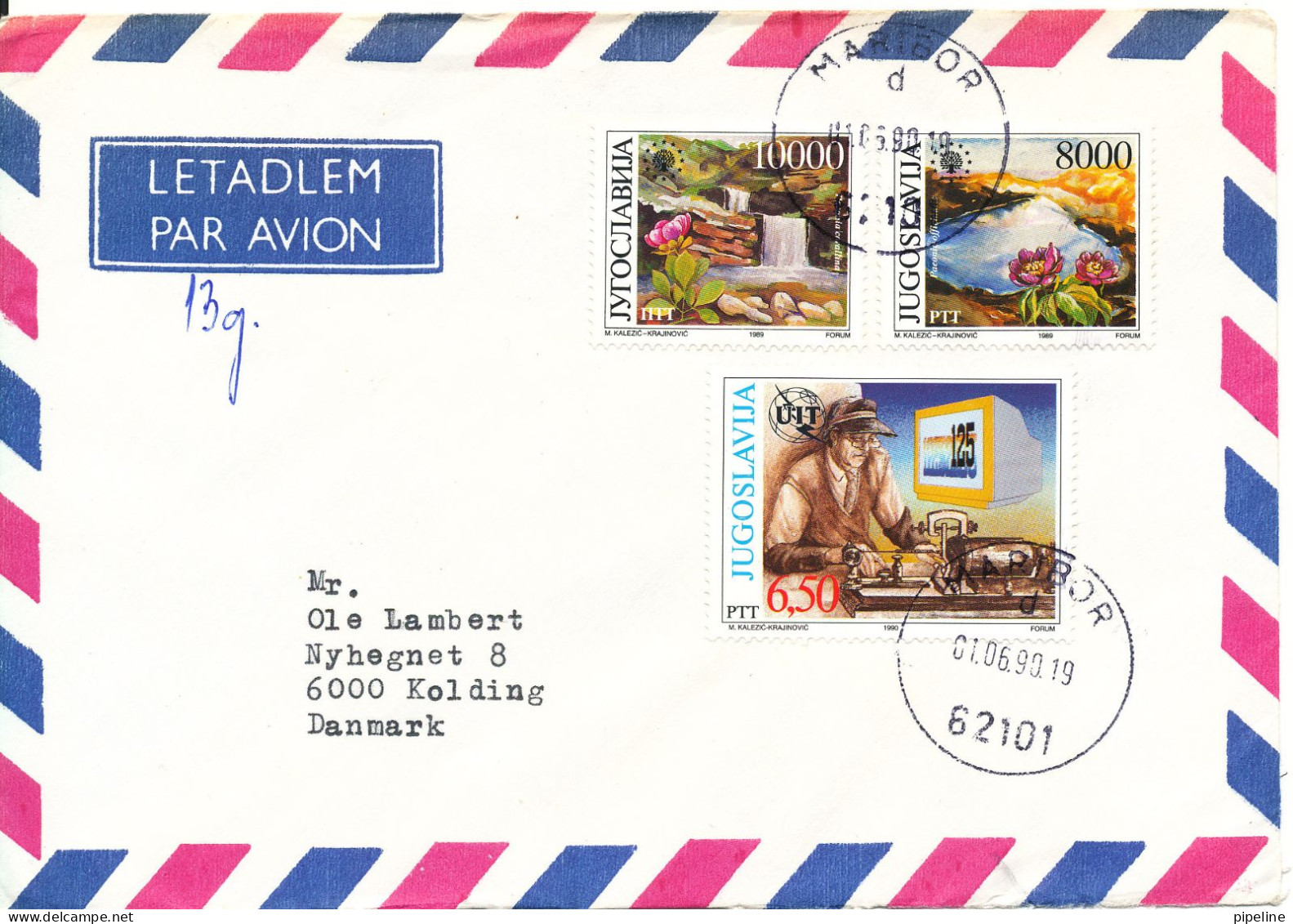 Yugoslavia Air Mail Cover Sent To Denmark Maribor 1-6-1990 Good Franked Nice Cover - Luftpost