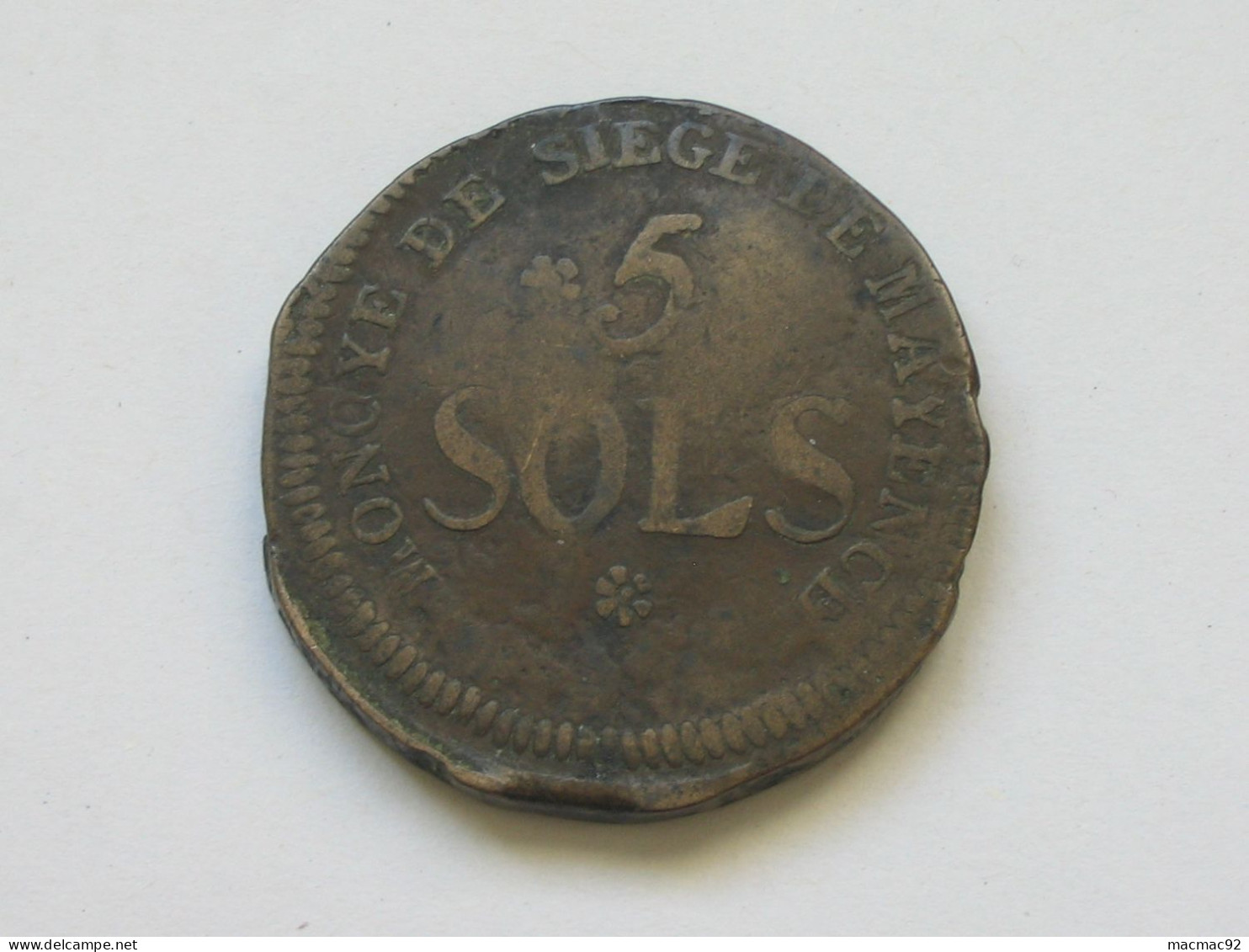 Rare Monnaie - 5 Sols 1793 L'an 2  Monoye De Siège De Mayence  ***** EN ACHAT IMMEDIAT ***** - 1792-1975 Convention (An II – An IV)