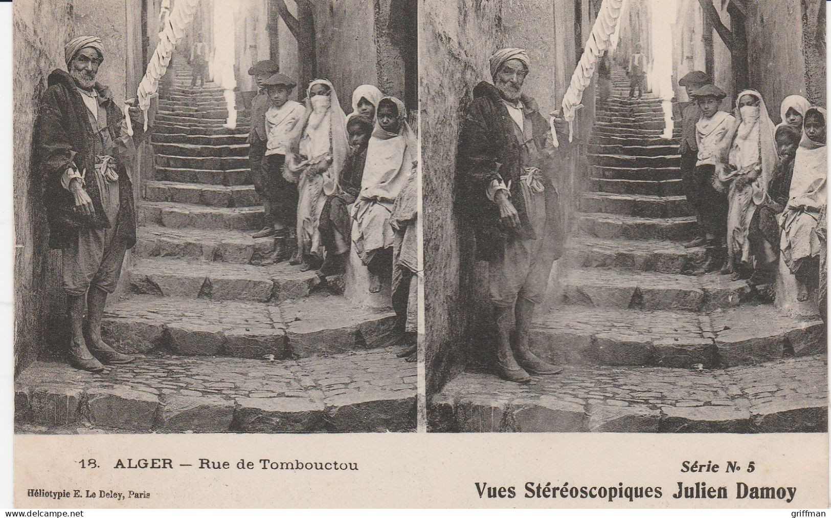 CARTE STEREOSCOPIQUE AUTOUR DE LA MEDITERRANEE ALGERIE ALGER RUE DE TOMBOUCTOU JULIEN DAMOY TBE - Cartoline Stereoscopiche