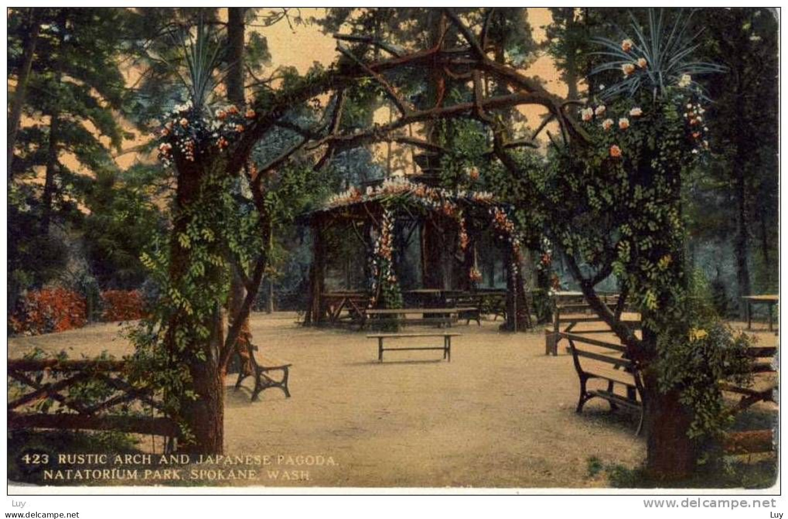 SPOKANE, WA - Rustic Arch And Japanese Pagoda. Natatorium Park, SPOKANE, WA - Spokane