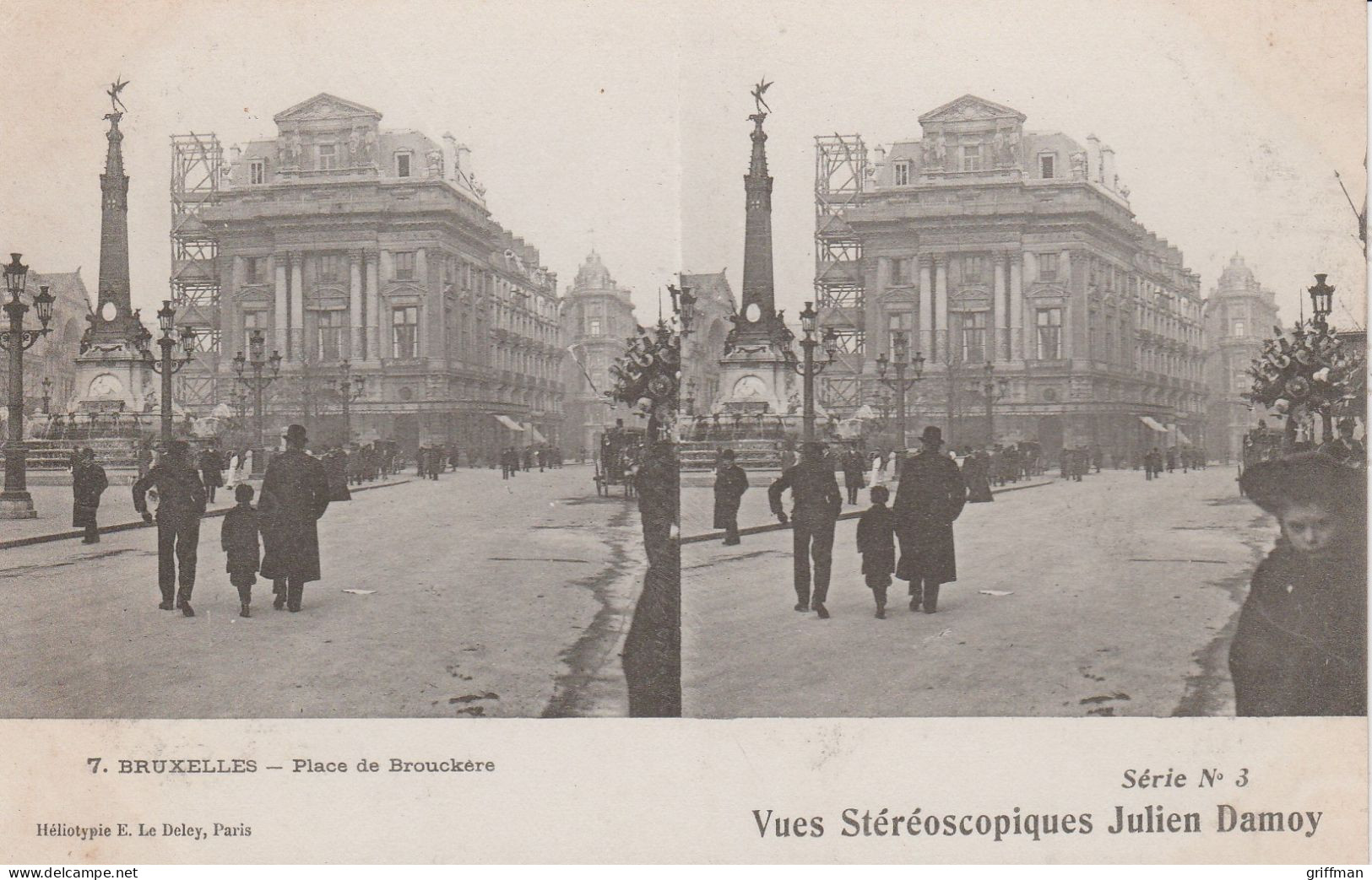 CARTE STEREOSCOPIQUE  BELGIQUE BRUXELLES PLACE DE BROUCKERE JULIEN DAMOY TBE - Stereoscope Cards