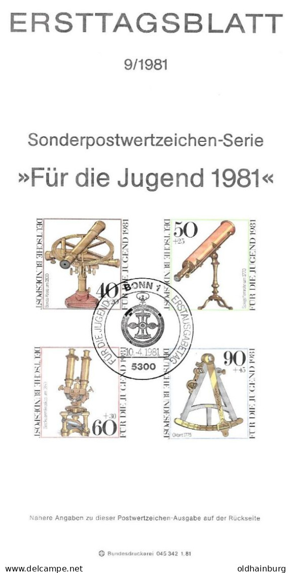 2003l: BRD- ETB 1981, Jugendmarken Serie Optische Instrumente - Horlogerie