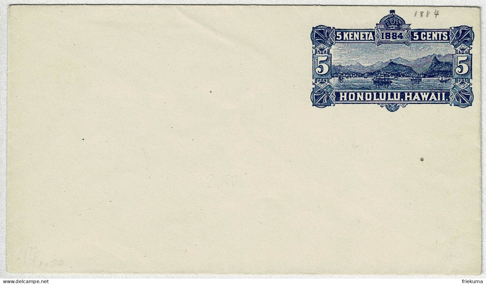 Vereinigte Staaten / USA Honolulu Hawaii 1884, Ganzsachen-Briefumschlag / Stationery, Format 15 X 8.5 Cm, Innen Blau - Hawaii