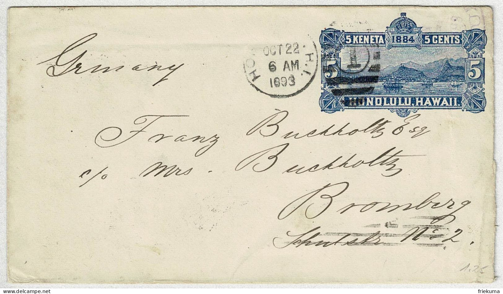 Vereinigte Staaten / USA Honolulu Hawaii 1893, Ganzsachen-Brief Honolulu - Bromberg (Deutschland), Format 15 X 8.5 Cm - Hawaii