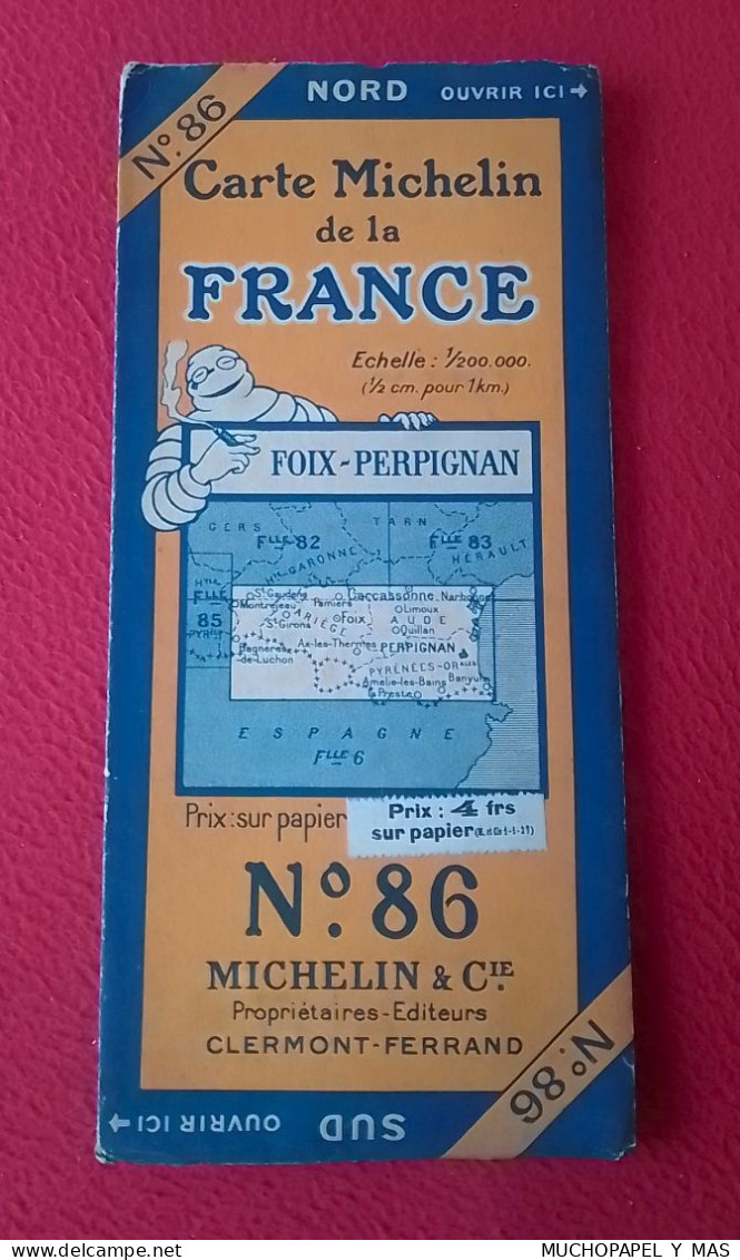 ANTIGUO MAPA DE CARRETERAS Nº 86 CARTE MICHELIN DE LA FRANCE FOIX-PERPIGNAN MAP..FRANCIA..BIBENDUM..VER FOTOS.. - Europa