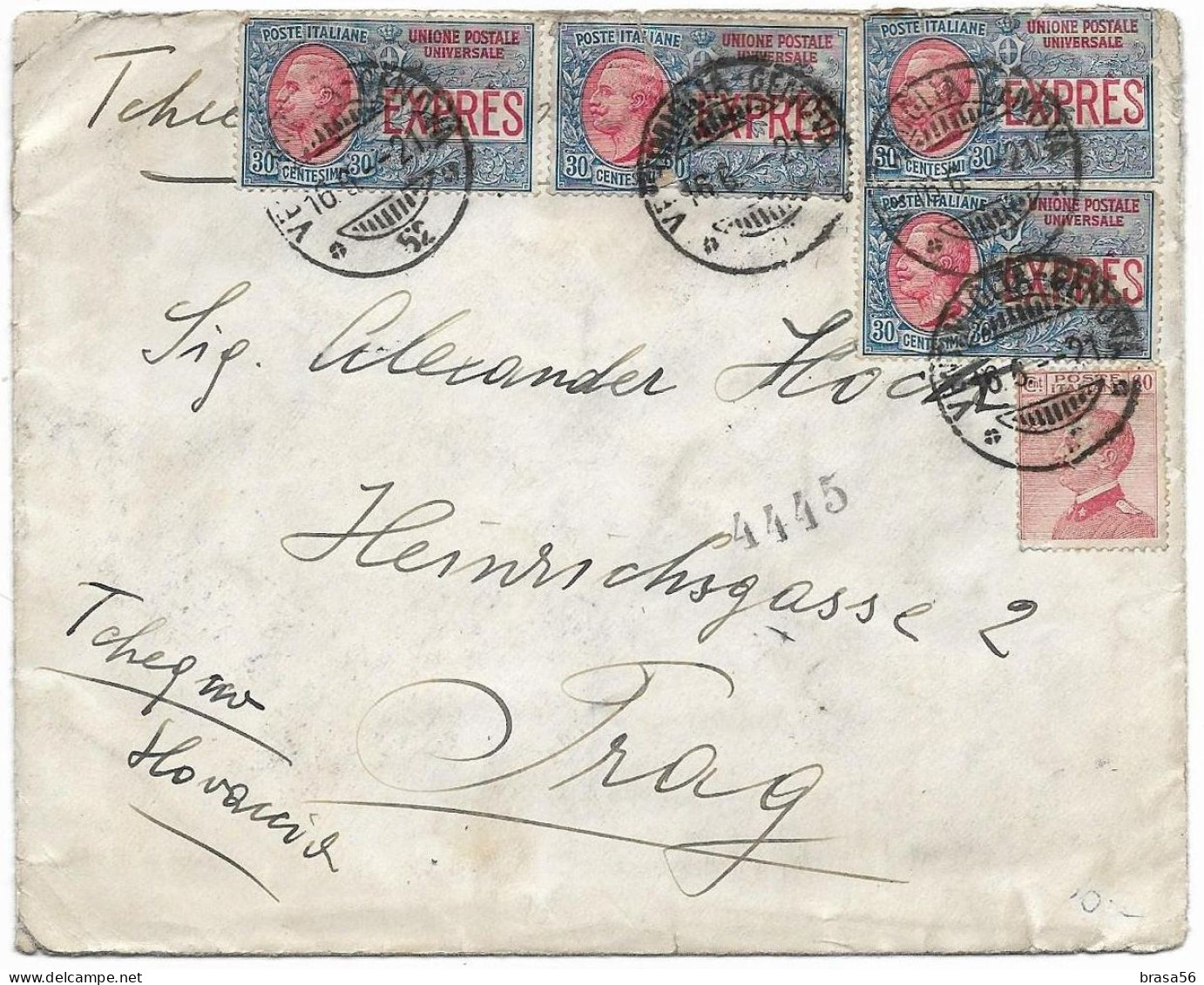 Italy 1921 Railway Line 62 Ventimiglia - Genova Express Cover To Czechoslovakia 1e.63 - Eilsendung (Eilpost)