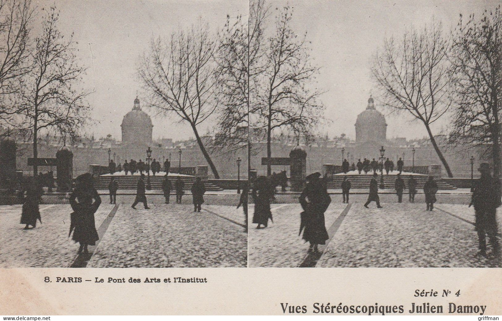 CARTE STEREOSCOPIQUE  PARIS LE PONT DES ARTS ET L'INSTITUT JULIEN DAMOY TBE - Stereoscope Cards