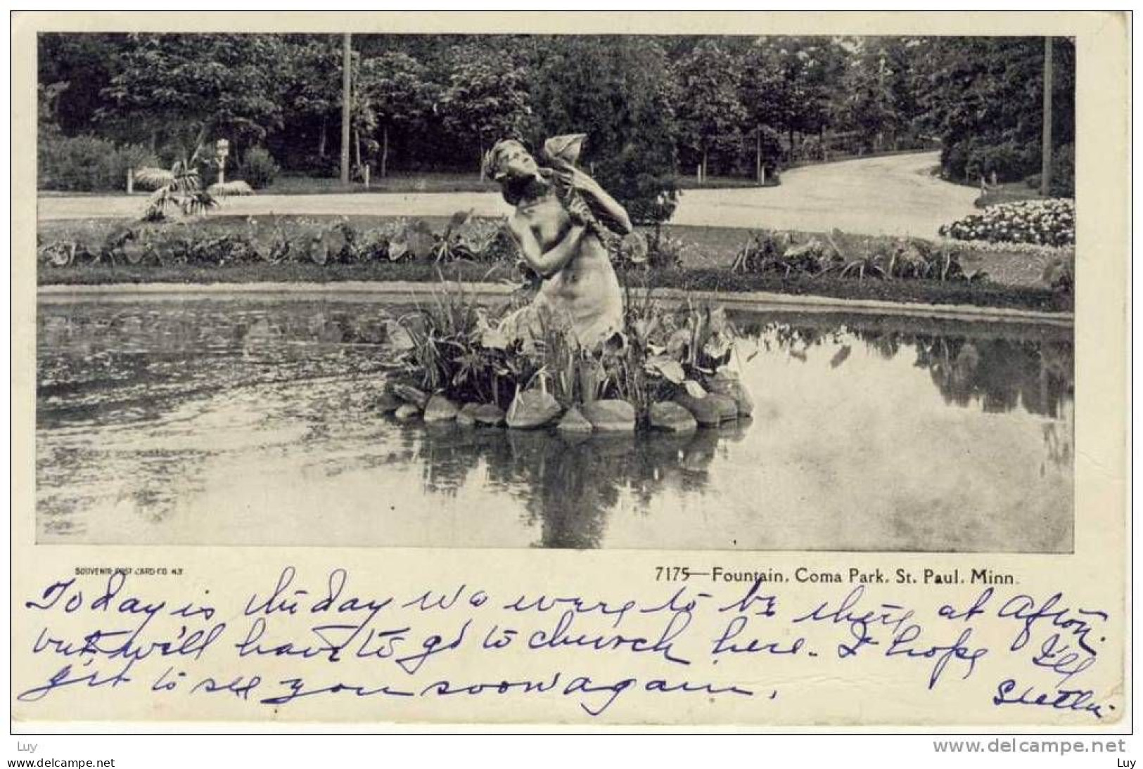 ST. PAUL, Minn - Antique PC 1906, RP, B&W, WOF - Fountain (Springbrunnen) , Coma Park, - St Paul