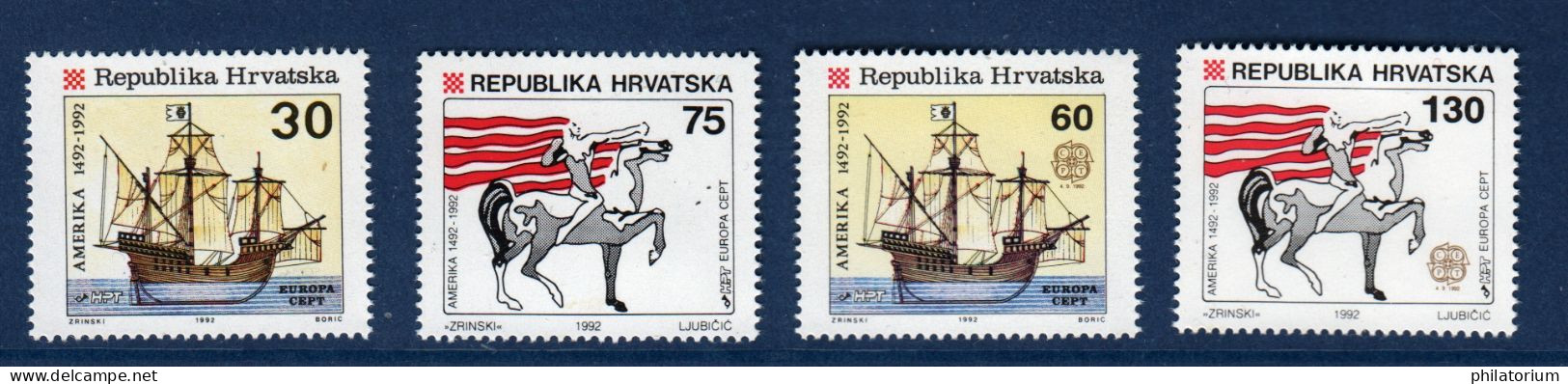 Hrvatska, Croatie, **, Yv 169, 170, 171, 172, Mi 209, 210, 211, 212, SG 195 à 199, Europa 1992, - 1992